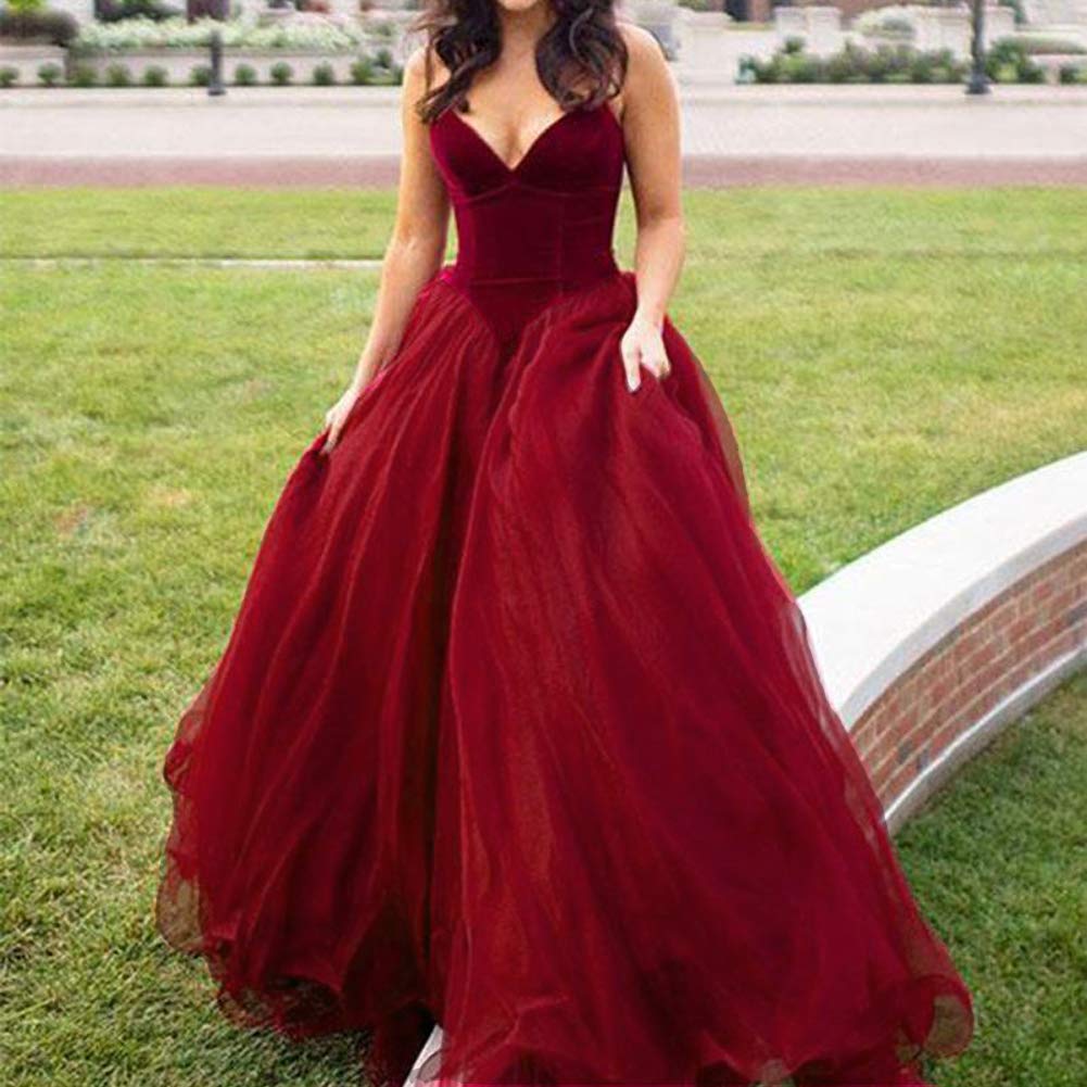 Lemai V Neck Velvet and Tulle Long Ball Gown Corset Formal Evening Prom Dresses for Women - Elegant Plus Size Wedding Guest Dress, Homecoming, Black Tie Events & Special Occasions