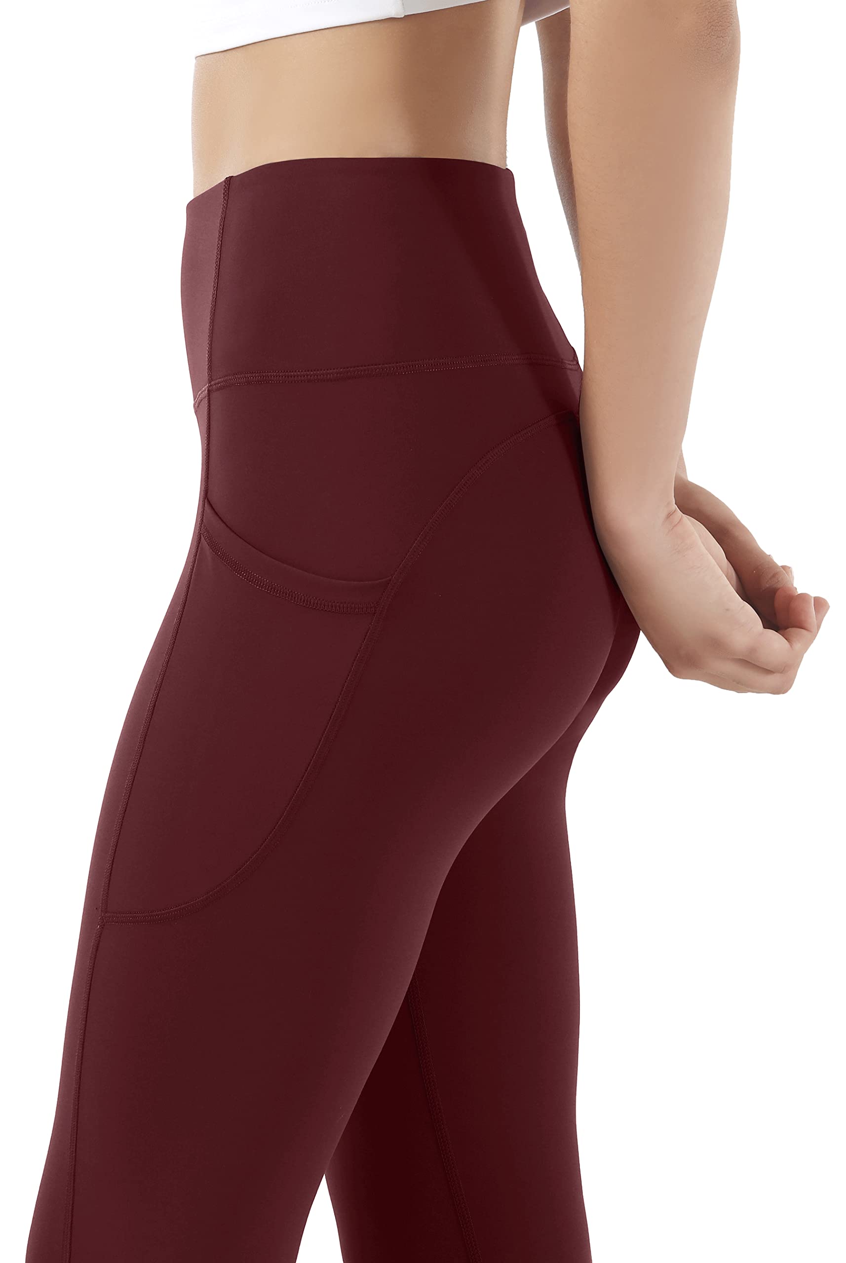 **Leovqn Women's High Waist Yoga Leggings - Opaque Workout Pants with Side Pockets for Running, Gym & Lounge**