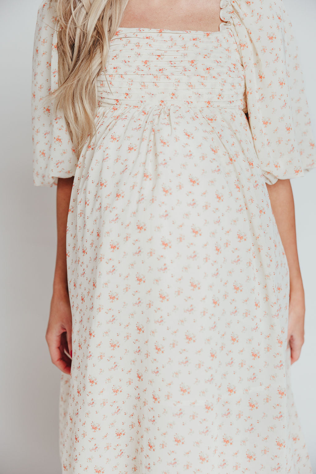 Melody Maxi Dress with Pleats & Bow Detail - Ivory Floral Print, Bump Friendly Maternity Dress, Inclusive Sizing S-3XL | Perfect for Weddings, Baby Showers & Summer Parties