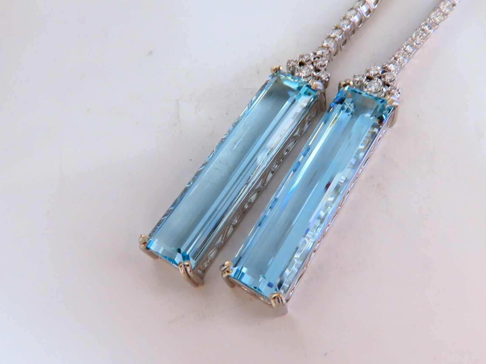 GIA Certified 62.22ct Natural Aquamarine Diamond Dangle Earrings in 18K White Gold & Platinum - Perfect for Weddings, Anniversaries & Special Occasions