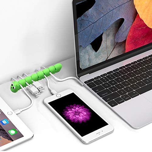 Caterpillar Cable Clips - 7 Slot Cord Organizer for Home & Office | Desk Cable Management Holder for Charger, Power Cord, Computer, Car & Bedside | USB Cable Organizer (Green) | Perfect for Workspace, Car & Travel Organization