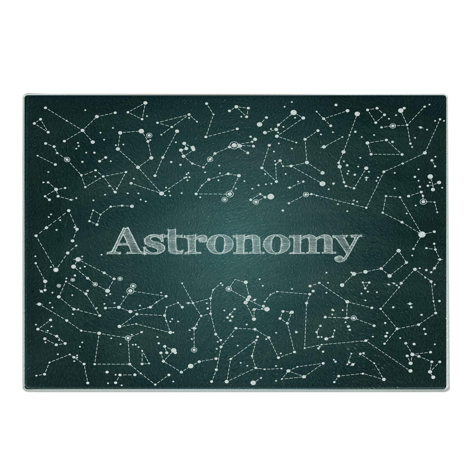 Ambesonne Constellation Cutting Board - Astronomy & Scientific Design with Star Clusters - Tempered Glass Chalkboard for Kitchen & Serving - Small Size Green White - Perfect for Cheese Platters, Charcuterie & Home Decor