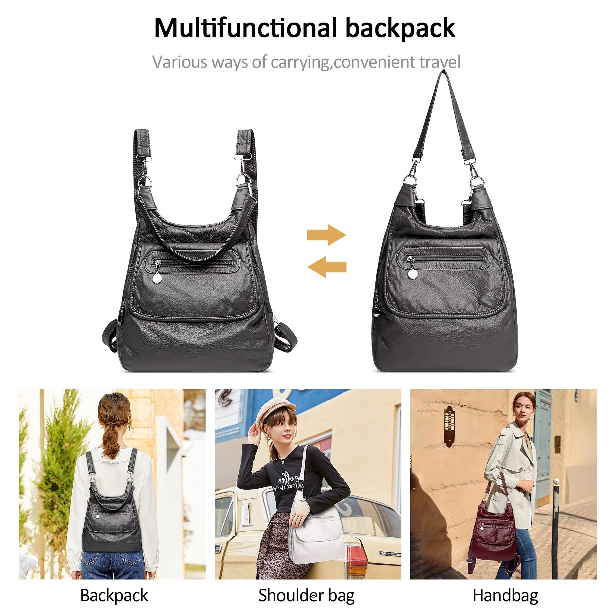 DEEVORCA Women's Fashion Backpack - Stylish Shoulder Bag for Casual, Travel, Work & Shopping | Waterproof PU Leather with Multiple Pockets | Grey Daypack for Everyday Use