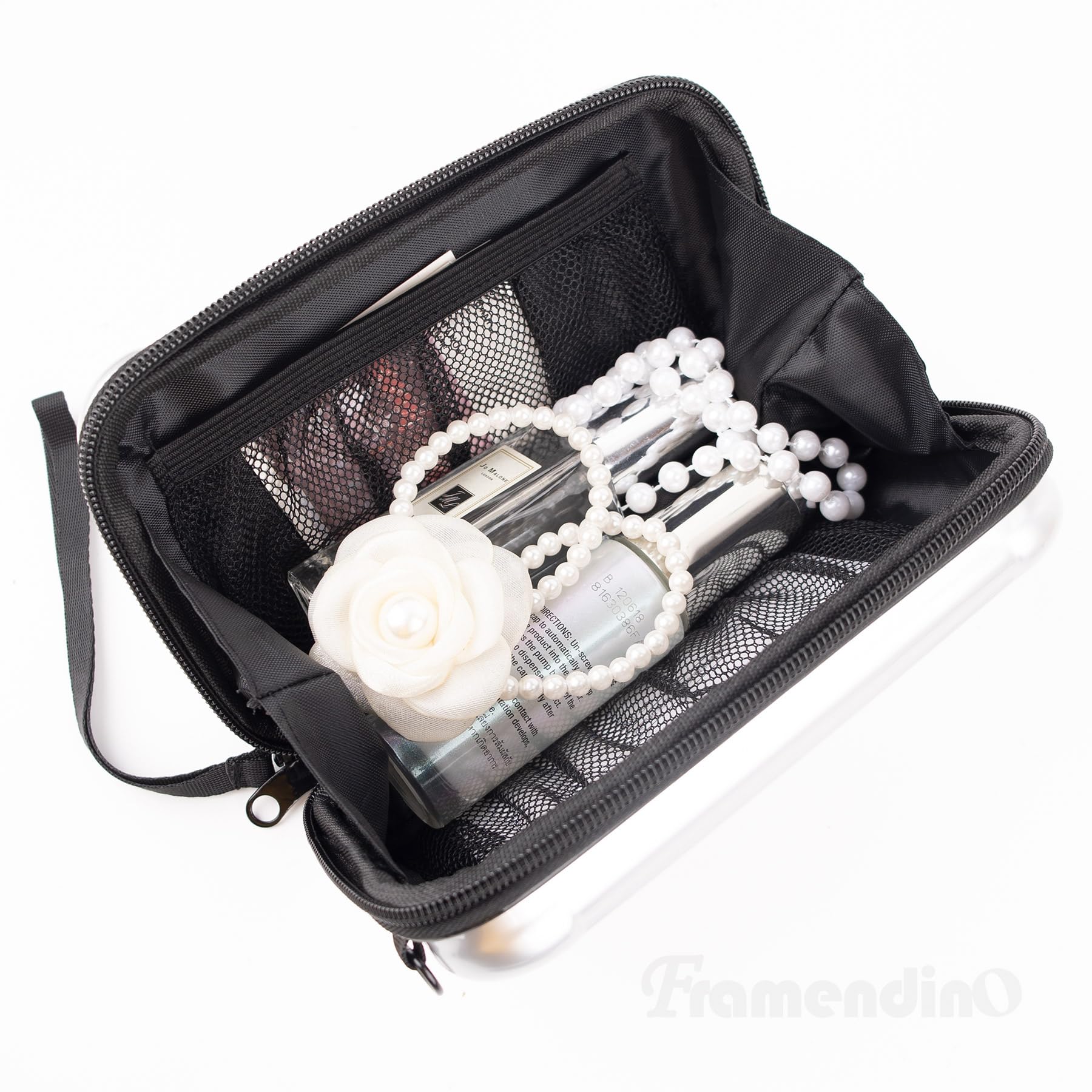 Silver Hard Shell Cosmetic Case for Women - Travel Toiletry Bag with Detachable Shoulder Strap & Crossbody Grip Rope - Compact Makeup Organizer for Airplane, Gym & Weekend Getaways