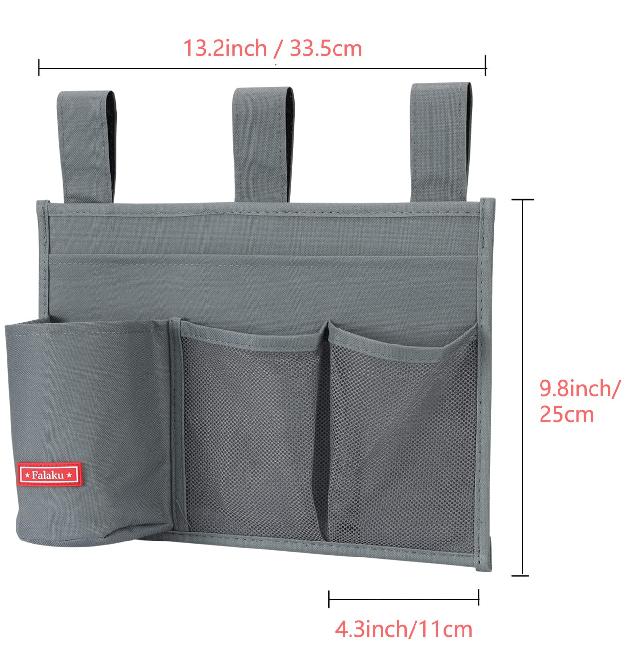 Hanging Bedside Caddy Organizer with 4 Pockets - Grey | Bed Rail Storage Pouch for Books, Phone, Remote & Essentials | Perfect for Small Spaces, Dorm Rooms & Nursing Homes