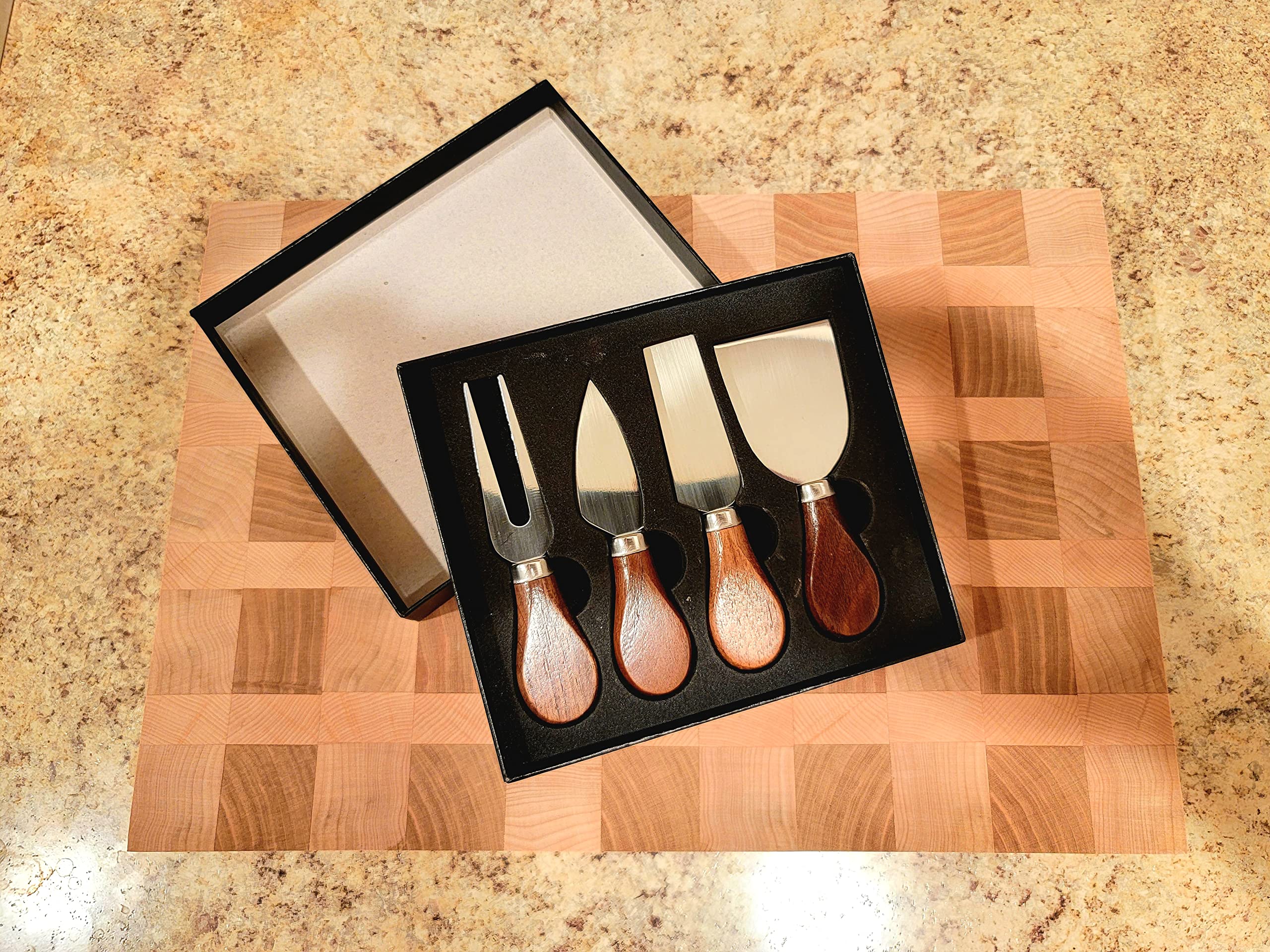 Premium 4-Piece Stainless Steel Cheese Knife Set - Cheese Slicer, Cutter, Fork & Spreader for Charcuterie Boards | Perfect for Wine Parties, Cheese Tasting & Gourmet Gift Giving (Elegant Gift Box Included)