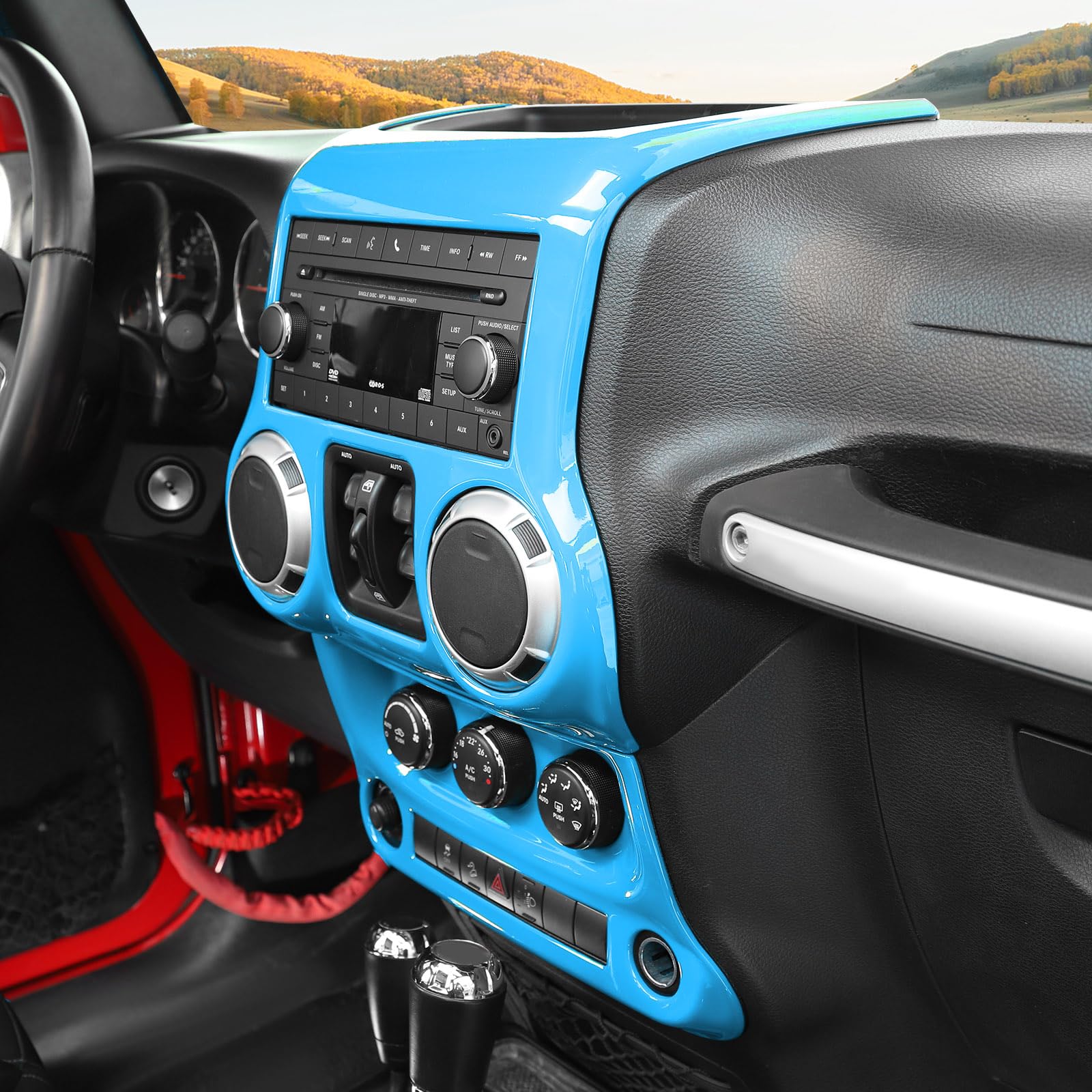 Jeep Wrangler JK Center Console Dashboard Panel & AC Control Panel Cover Trim (2011-2017) - Baby Blue Interior Accessories (2-Piece Set) | Perfect for Off-Roading, Daily Commuting & Interior Customization