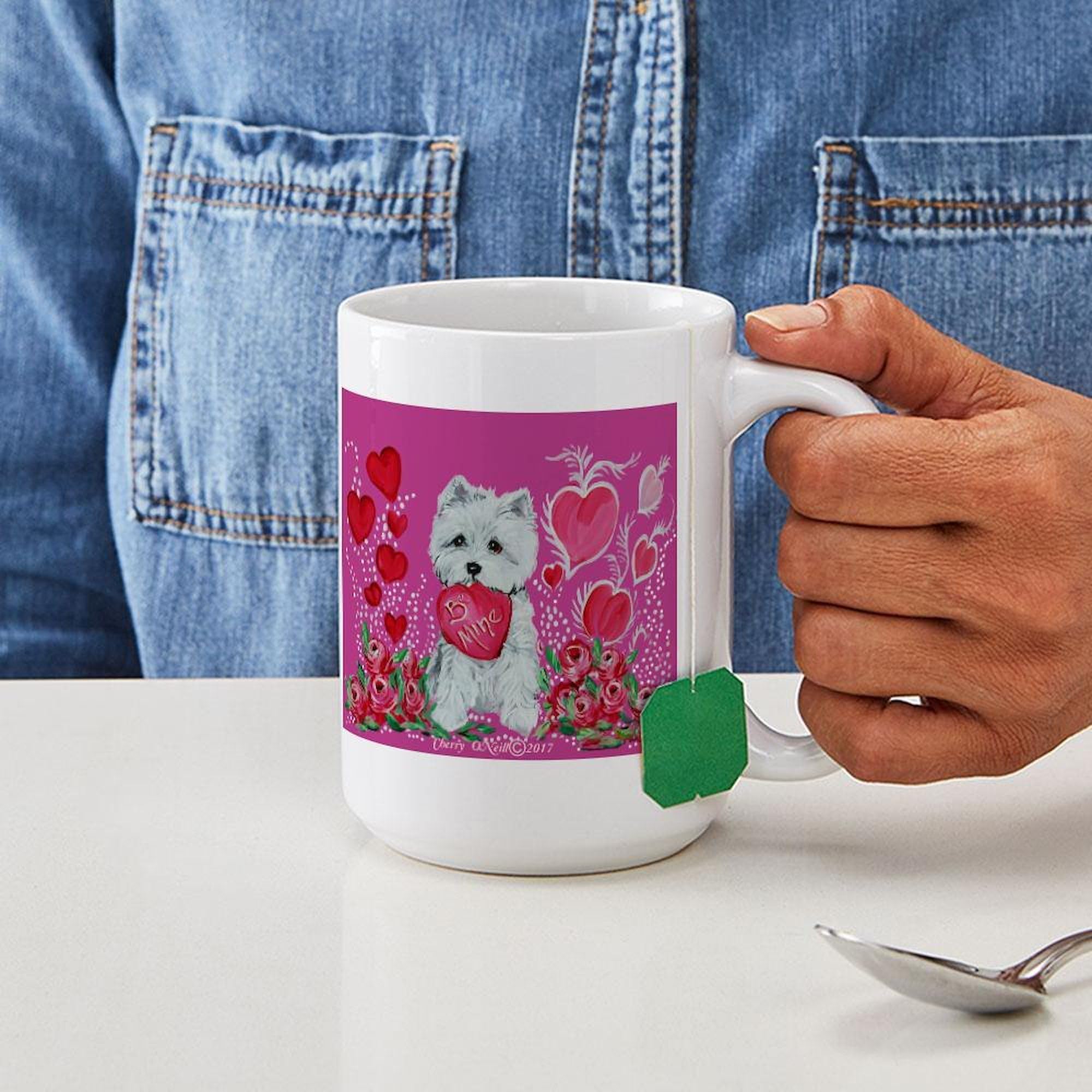 Valentine Westie Dog Ceramic Coffee Mug 15 oz (444 ml) - Perfect for Tea, Hot Chocolate & Gifts - Ideal for Valentine's Day, Office Use & Dog Lovers