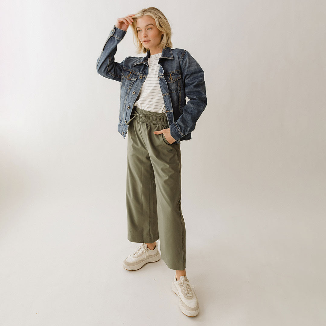 Audrey Wide Leg Pants for Women - Olive Green High Waist Palazzo Trousers | Comfortable Office Wear & Casual Outfit