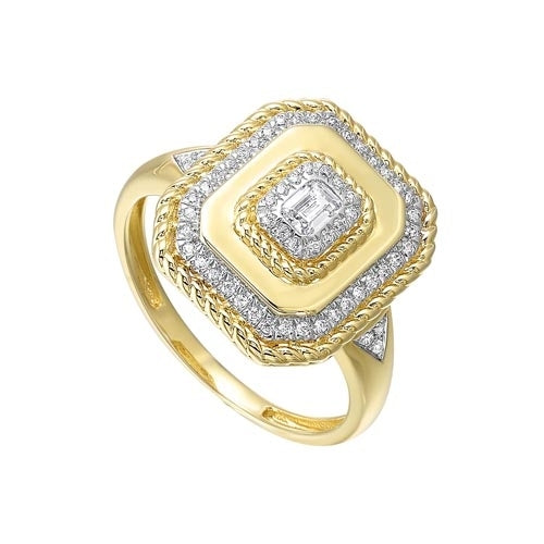 14K Yellow Gold Diamond Twisted Rope Signet Ring (1/3ctw) - Elegant Jewelry for Women, Perfect for Weddings, Anniversaries & Special Occasions