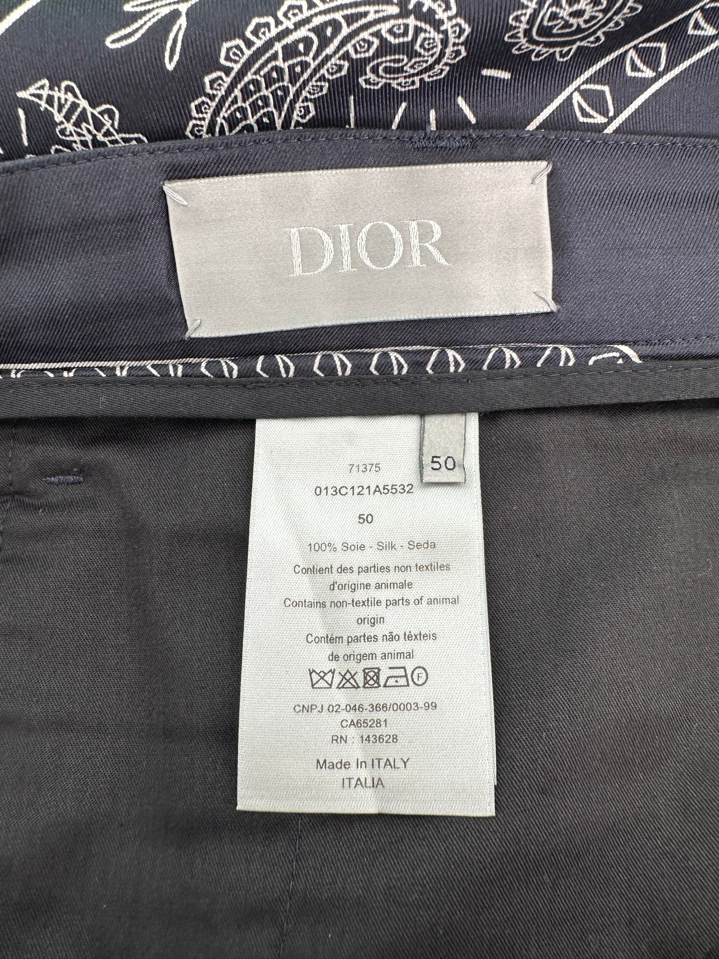 Dior Cactus Jack Navy & White Diamond Bandana Print Silk Shorts for Men - Luxury Designer Swimwear & Beachwear for Summer Vacation & Pool Parties