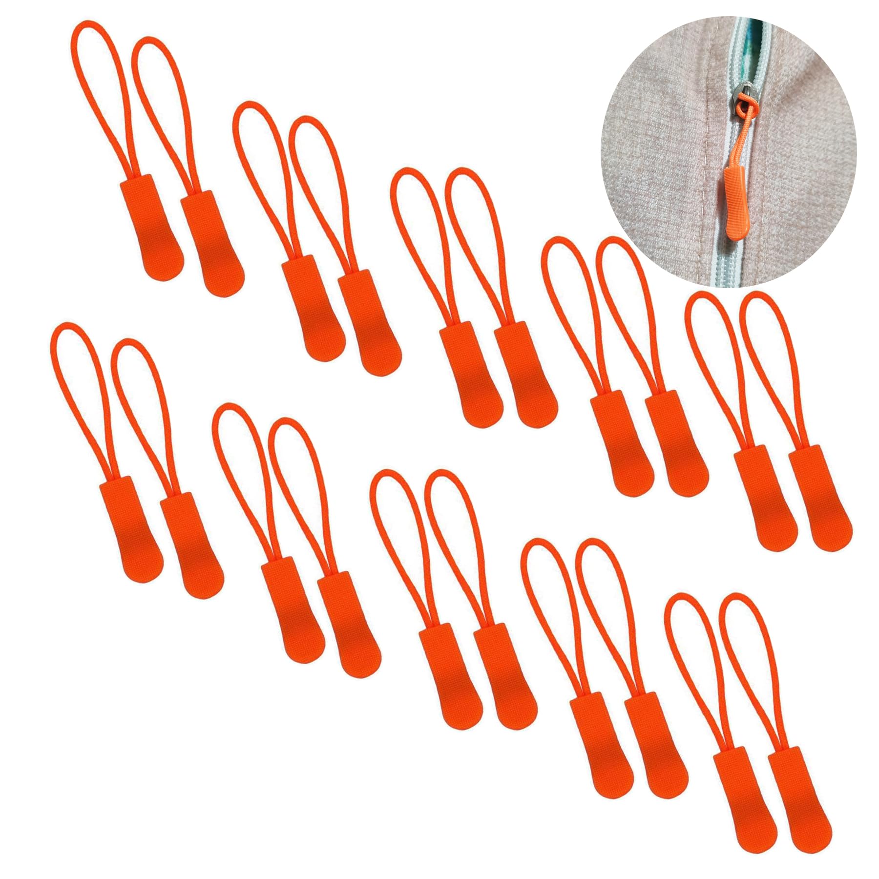 JOSDIOX 20Pcs Universal Zipper Pulls Replacement - Orange Zipper Tabs & Cord Extenders for Backpacks, Jackets, Luggage, Bags, Pants & Boots (#23 Size) | Easy Grip Upgrade for Outdoor Gear & Daily Use