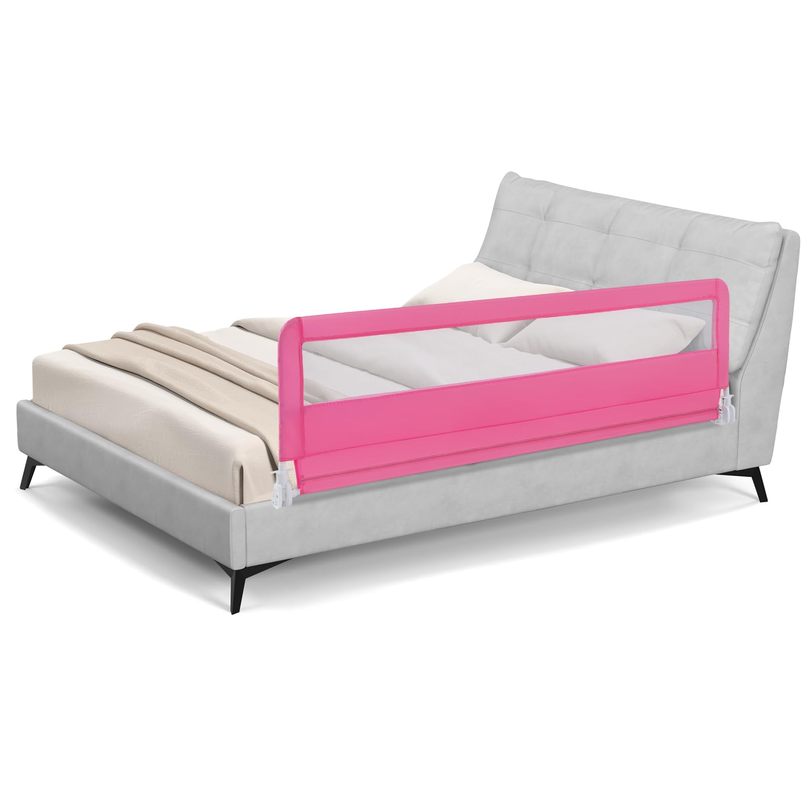 Costzon 2-Pack Extra Long Swing Down Bed Rails for Toddlers & Kids - 71-Inch Safety Bed Guards with Straps - Fits Convertible Crib, Twin, Double, Full, Queen & King Size Beds - Foldable Design (Pink) - Perfect for Childproofing, Preventing Falls & Transitioning from Crib to Big Kid Bed