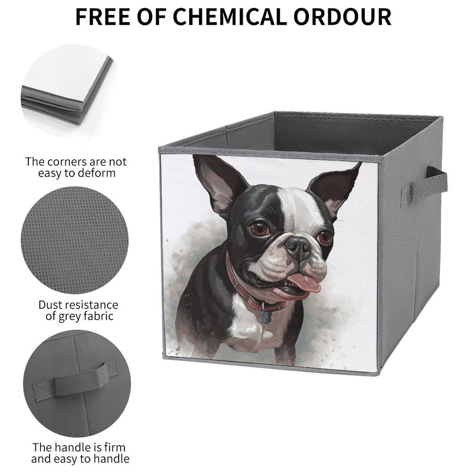 6PCS Collapsible Storage Bins with Handles - Boston Terrier Printed Foldable Storage Boxes for Shelves, Closet, Kitchen & Bathroom Organization | Multi-Purpose Storage Containers for Home, Office & Pet Supplies