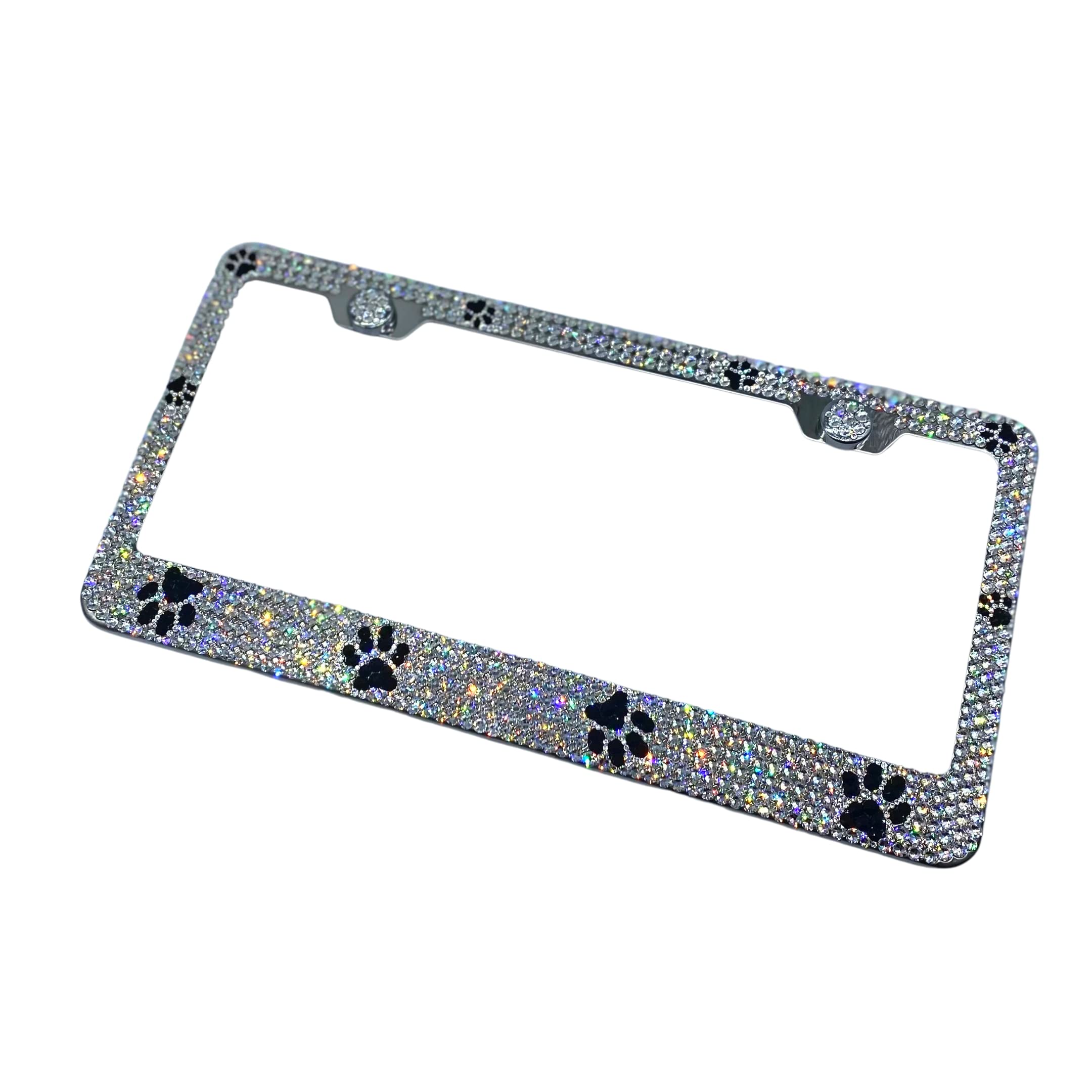 Sparkling Paw Print License Plate Frame with Authentic Austrian Crystals - Luxury Pet Accessory for Dogs & Cats - Perfect for Car Decor, Gifts & Pet Lovers