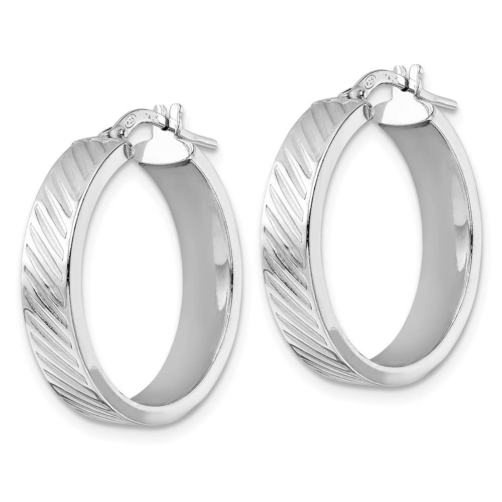 Sterling Silver Polished Textured Hoop Earrings for Women - 1.02 Inch Diameter, 0.92 Inch Width - Elegant Dainty Jewelry Gift for Birthday, Anniversary & Everyday Wear