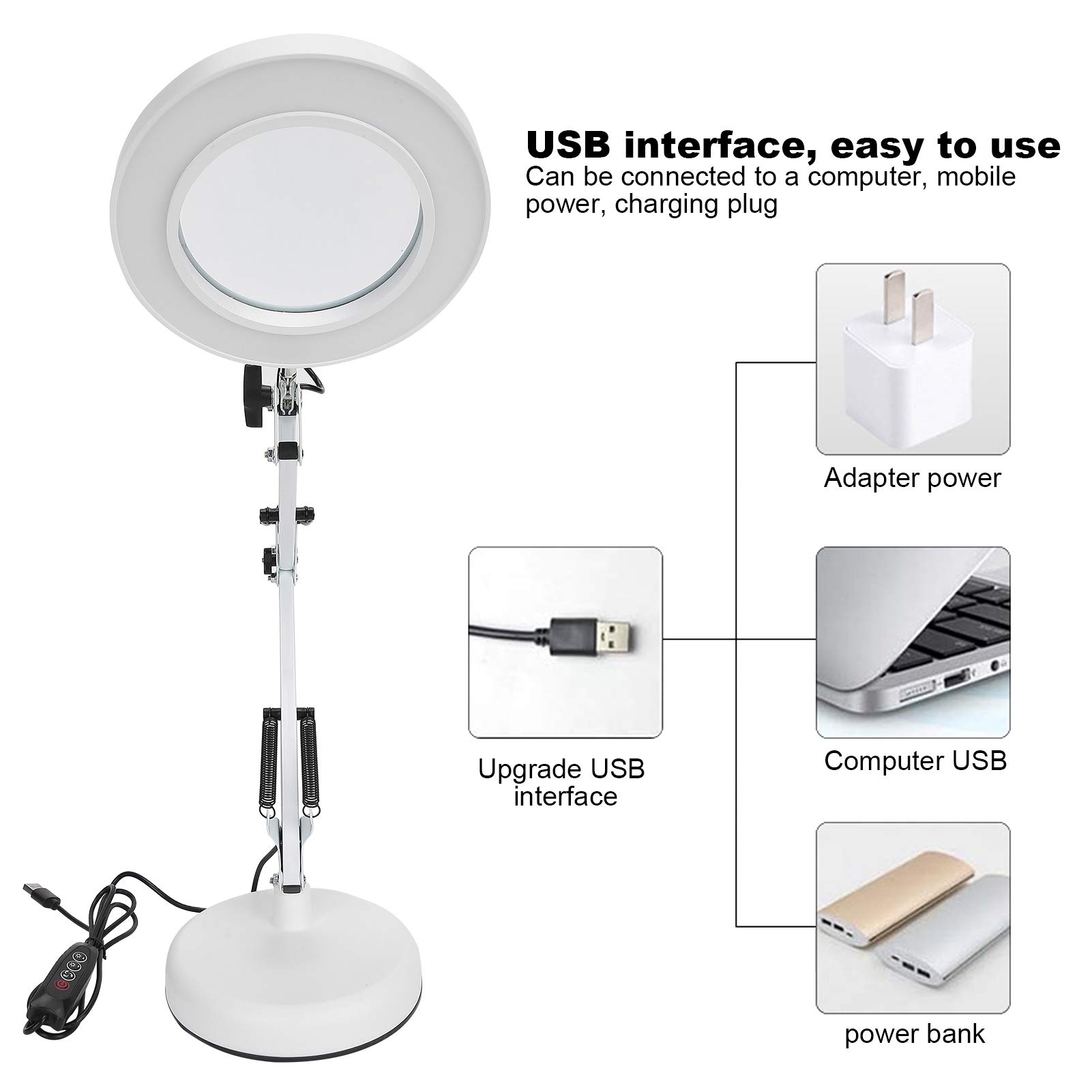 3-in-1 Magnifier Lamp with Adjustable Brightness & 3 Color Temperatures - USB Powered LED Desk Lamp for Nail Art, Makeup, Reading & Crafts | Perfect for Beauty Salon, Home Office & Study Room