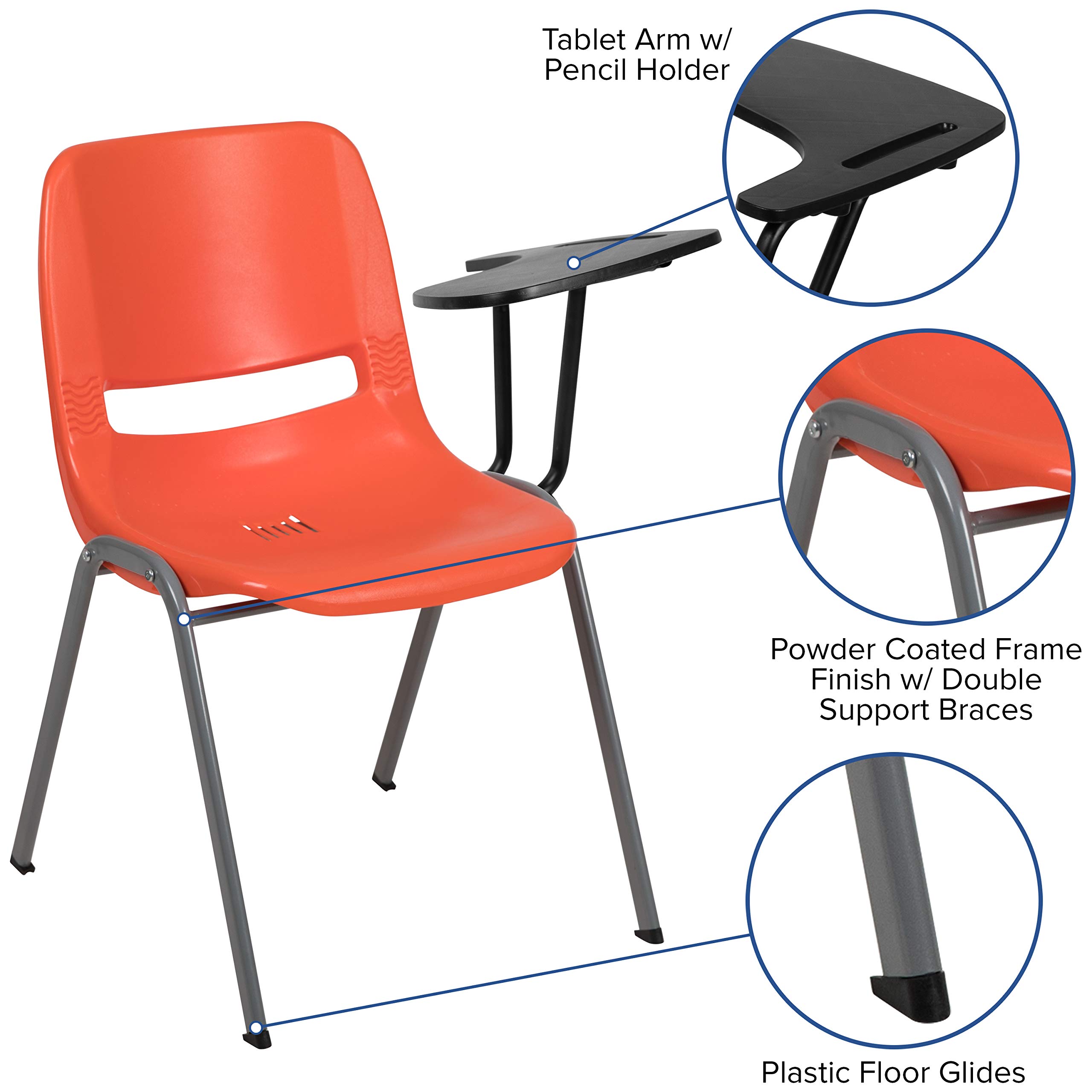 EMMA + OLIVER Orange Ergonomic Shell Chair with Left-Handed Flip-Up Tablet Arm - Comfortable Office Desk Chair for Home & Work - Perfect for Small Spaces, Conference Rooms & Study Areas