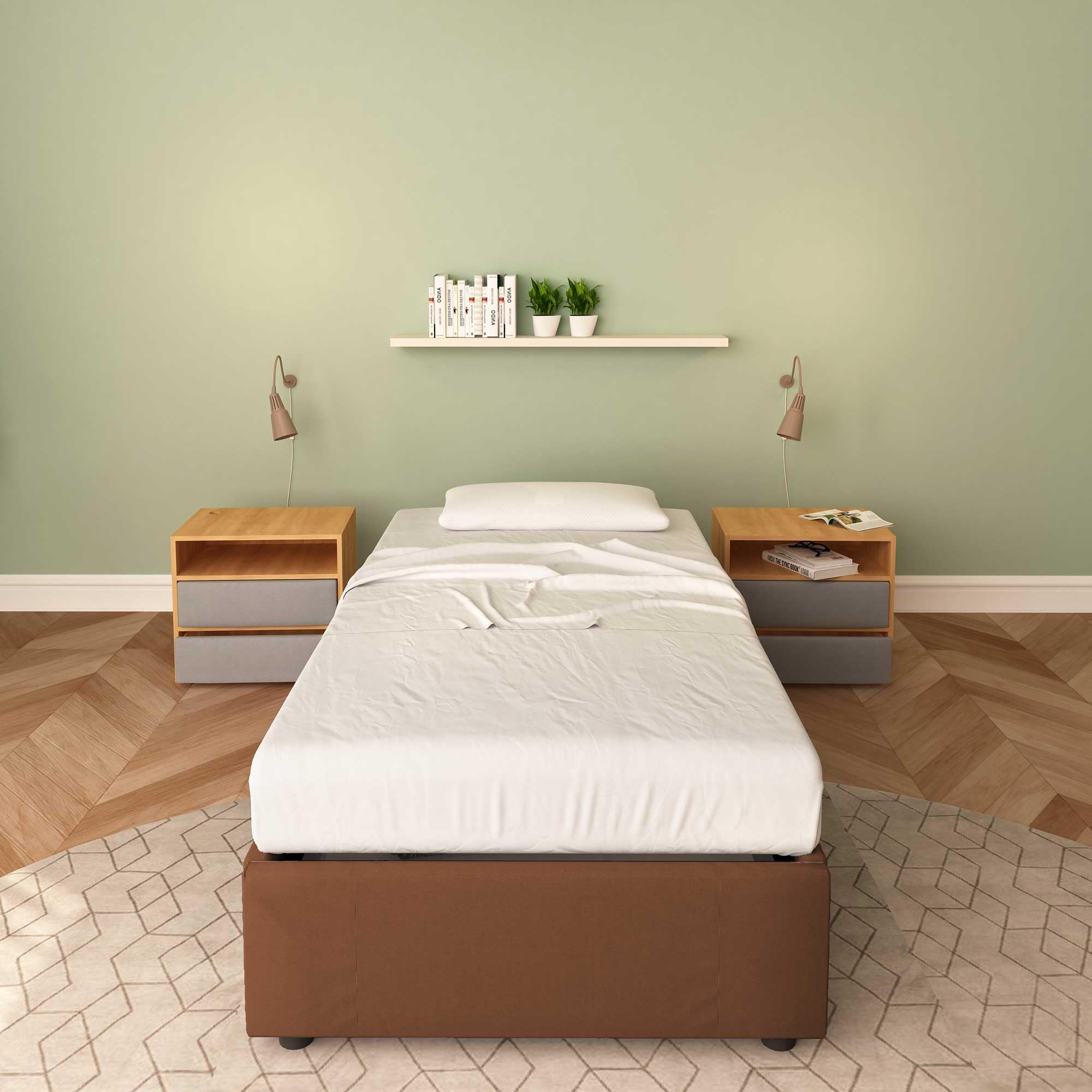 Baldiflex Cloe Square and Half Bed with Fabric Storage, No Headboard, Slatted Base for Mattresses, 100 x 200 cm, Brown - Perfect for Small Bedrooms, Guest Rooms, and Space-Saving Solutions