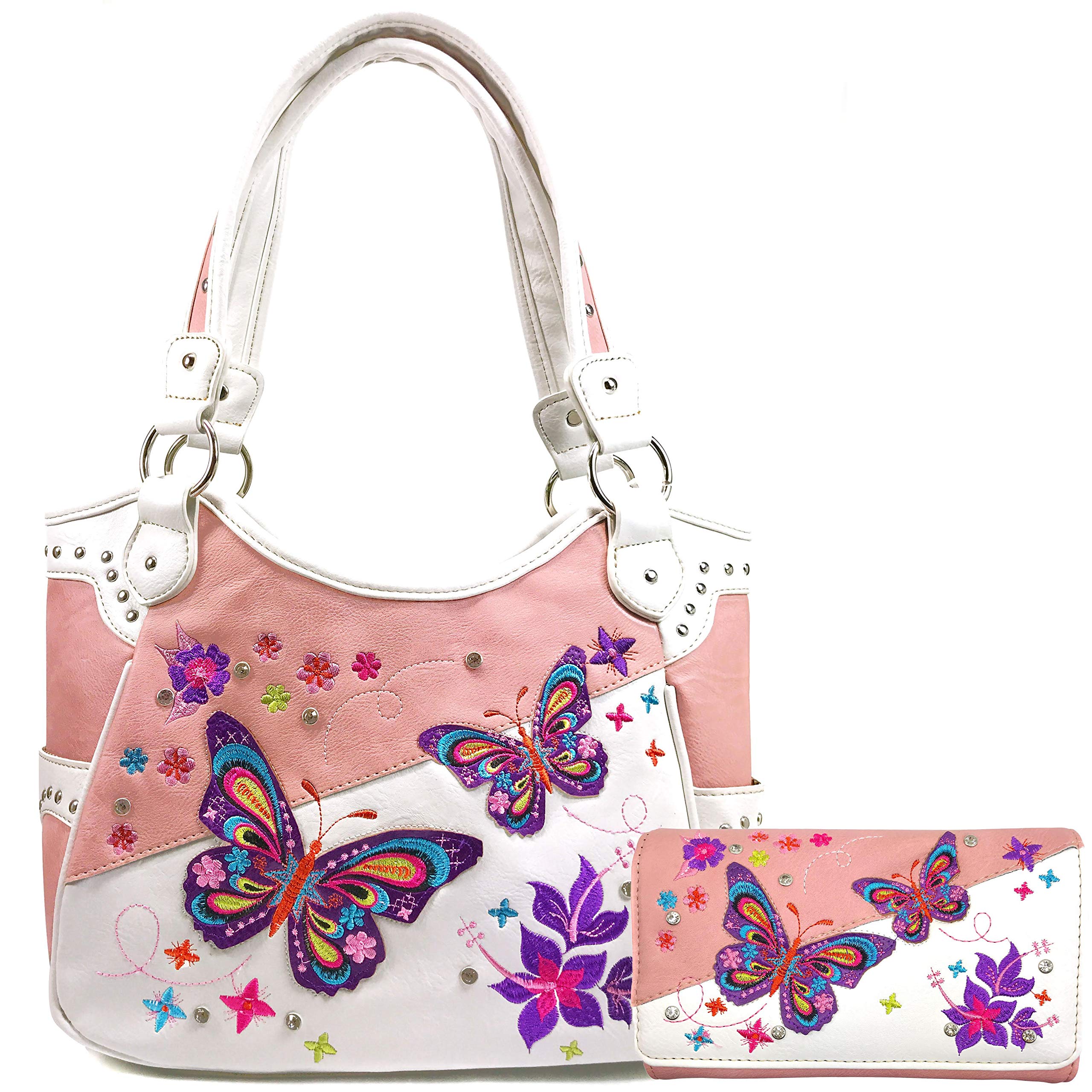 Zelris Butterfly Flower Embroidery Conceal Carry Tote Handbag Purse Set - Stylish & Functional Crossbody Bag for Women, Perfect for Everyday Use, Travel, and Shopping