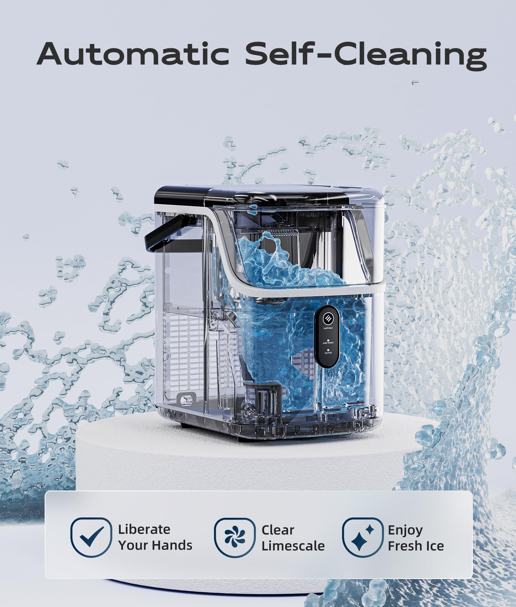 Ecozy Nugget Ice Maker Countertop - 33 lbs/24H Crushed Pellet Ice Machine with One-Click Operation & Self-Cleaning - Stainless Steel Ice Maker for Home, Kitchen, Bar, Office, Party & Outdoor Gatherings