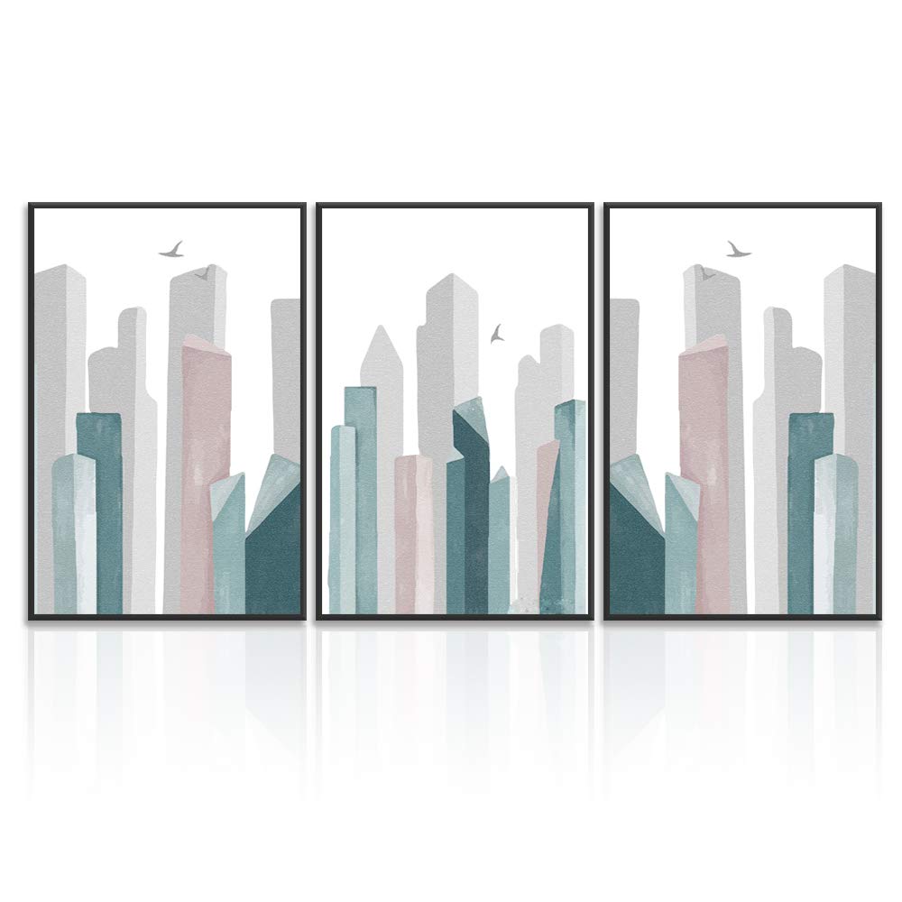 Wall26 3-Panel Framed Canvas Wall Art Set - Modern Cityscape Building Theme Print for Living Room & Bedroom Decor - 16x24 Inches Ready to Hang - Perfect for Home, Office & Apartment Wall Decoration
