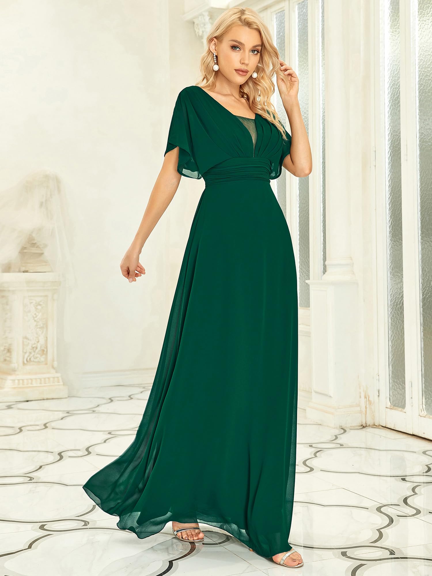 Ever-Pretty Women's Elegant V-Neck Formal Evening Dress 7851 - Floor Length Gown for Prom, Wedding Guest, Black Tie Events & Special Occasions