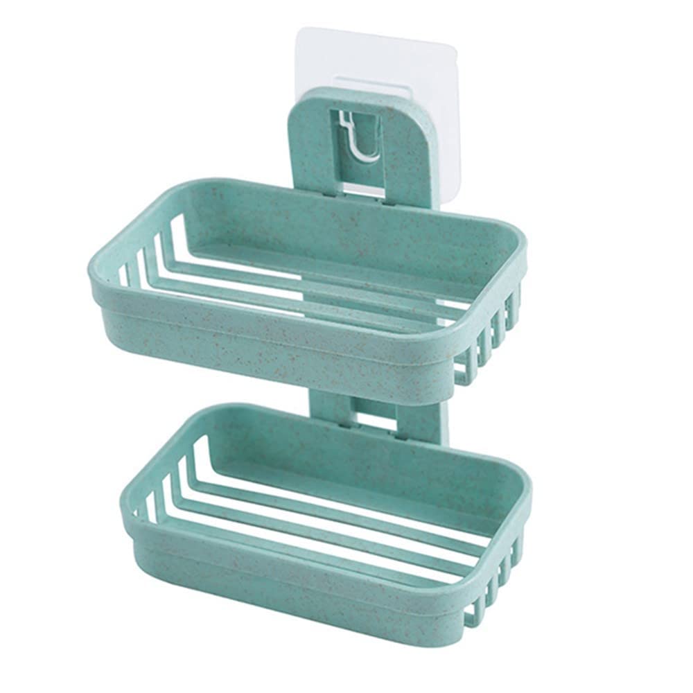 Double-Layer Self-Draining Soap Dish Holder - Wall Mount Bar Soap Storage Rack for Shower, Bathroom & Kitchen - Green | Perfect for Bathroom Organization & Kitchen Countertop Use