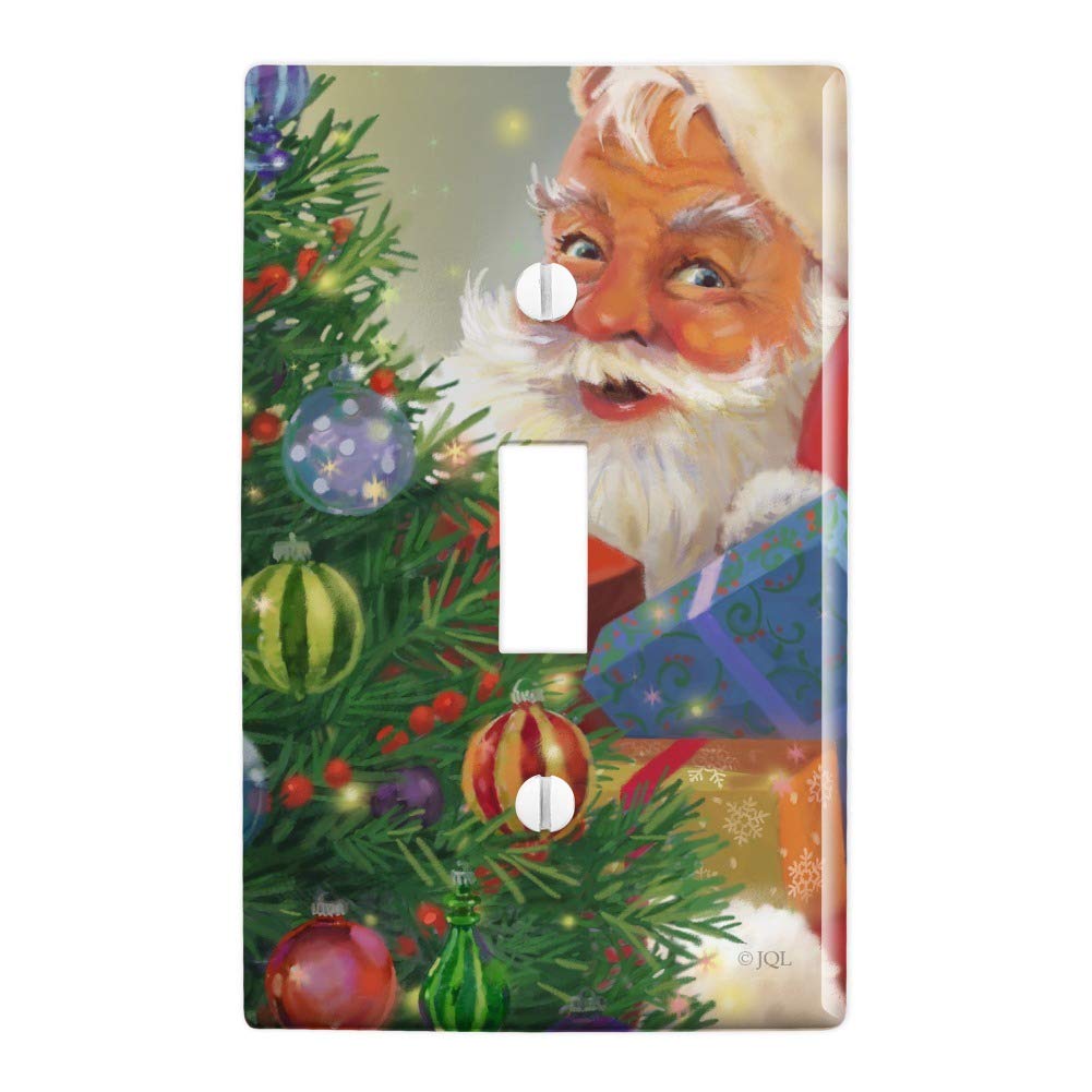 Christmas Santa Behind The Tree Plastic Wall Decor Light Switch Cover - Holiday Home Decor for Bedroom, Living Room, Office | Durable Toggle Switch Plate