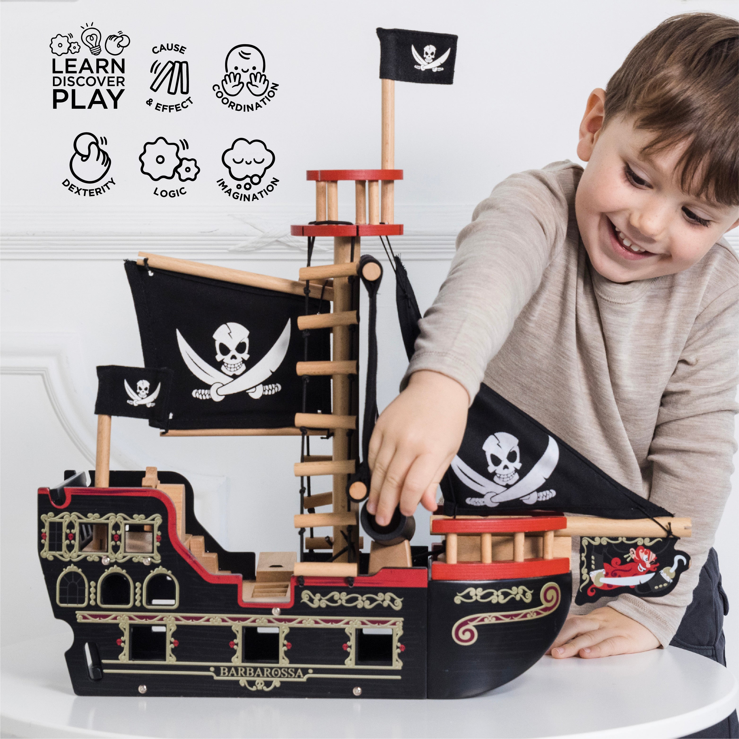 Barbarossa Pirate Ship Toy - Wooden Pirate Ship Model for Kids & Collectors - Perfect for Playtime, Decor & Gifts - Adventure & Imagination Play Set