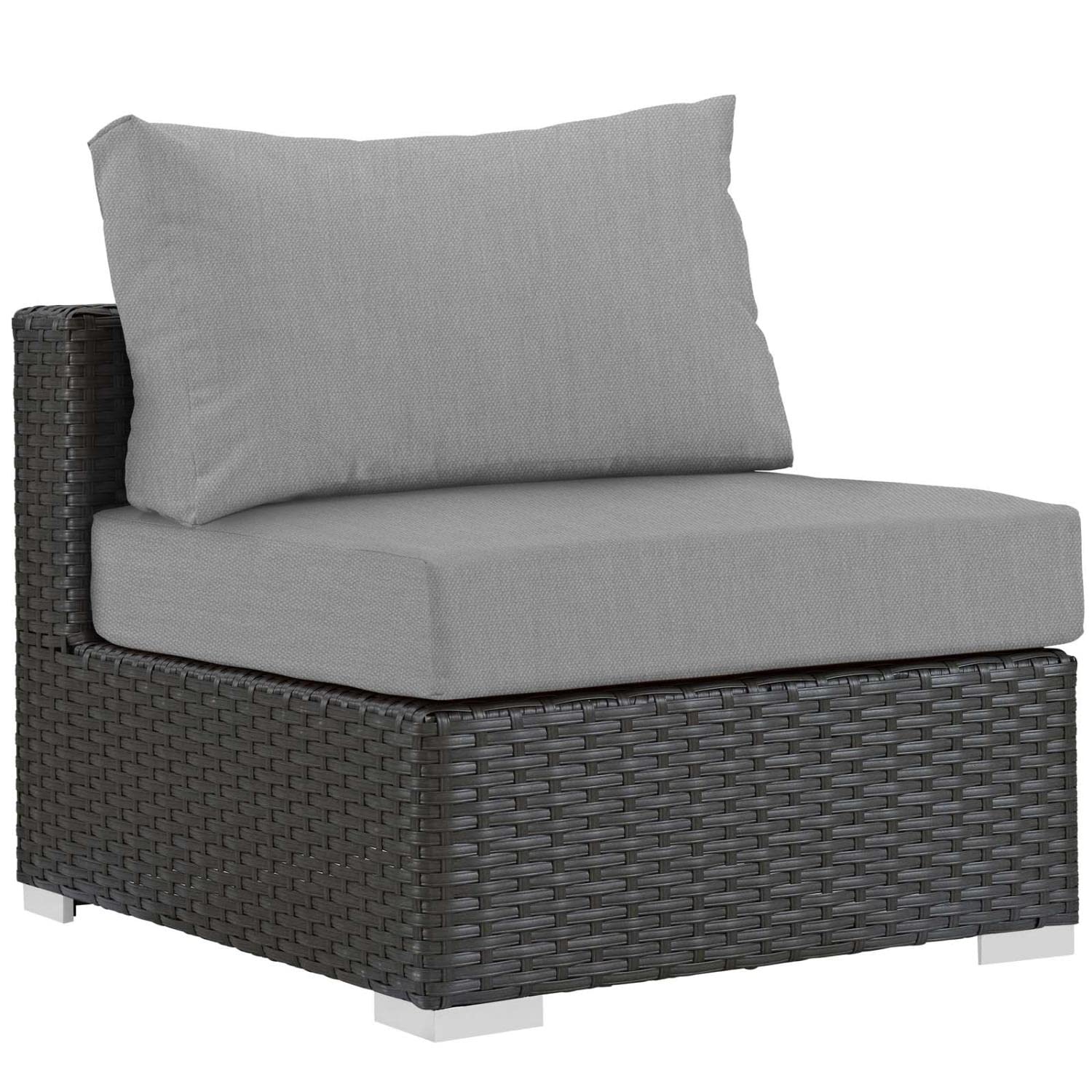 Modway Sojourn 5-Piece Wicker Rattan Outdoor Patio Sectional Set with Sunbrella Cushions in Canvas Gray - Perfect for Backyard, Poolside & Garden Relaxation