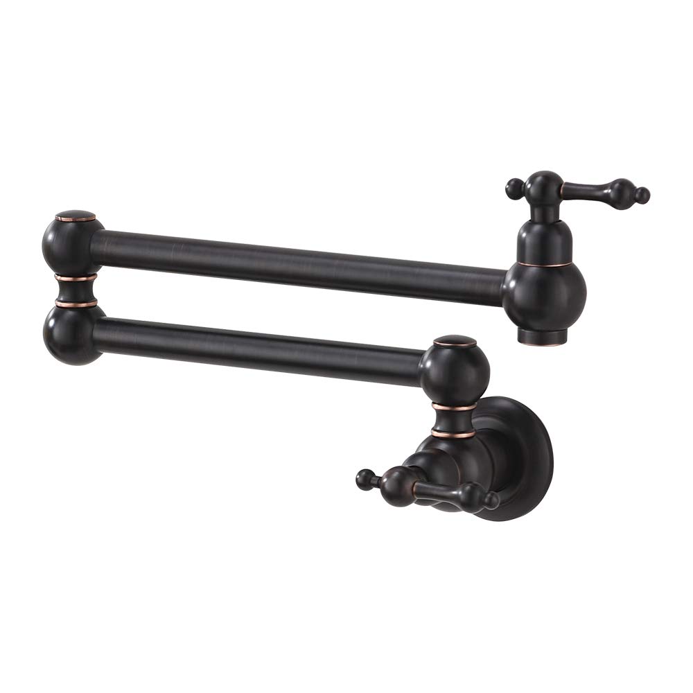 Oil Rubbed Bronze Commercial Pot Filler Faucet - Stainless Steel Wall Mount Kitchen Faucet with Folding Stretchable Double Joint & 2 Handles - Perfect for Restaurant, Home Kitchen & High-Traffic Sink Areas