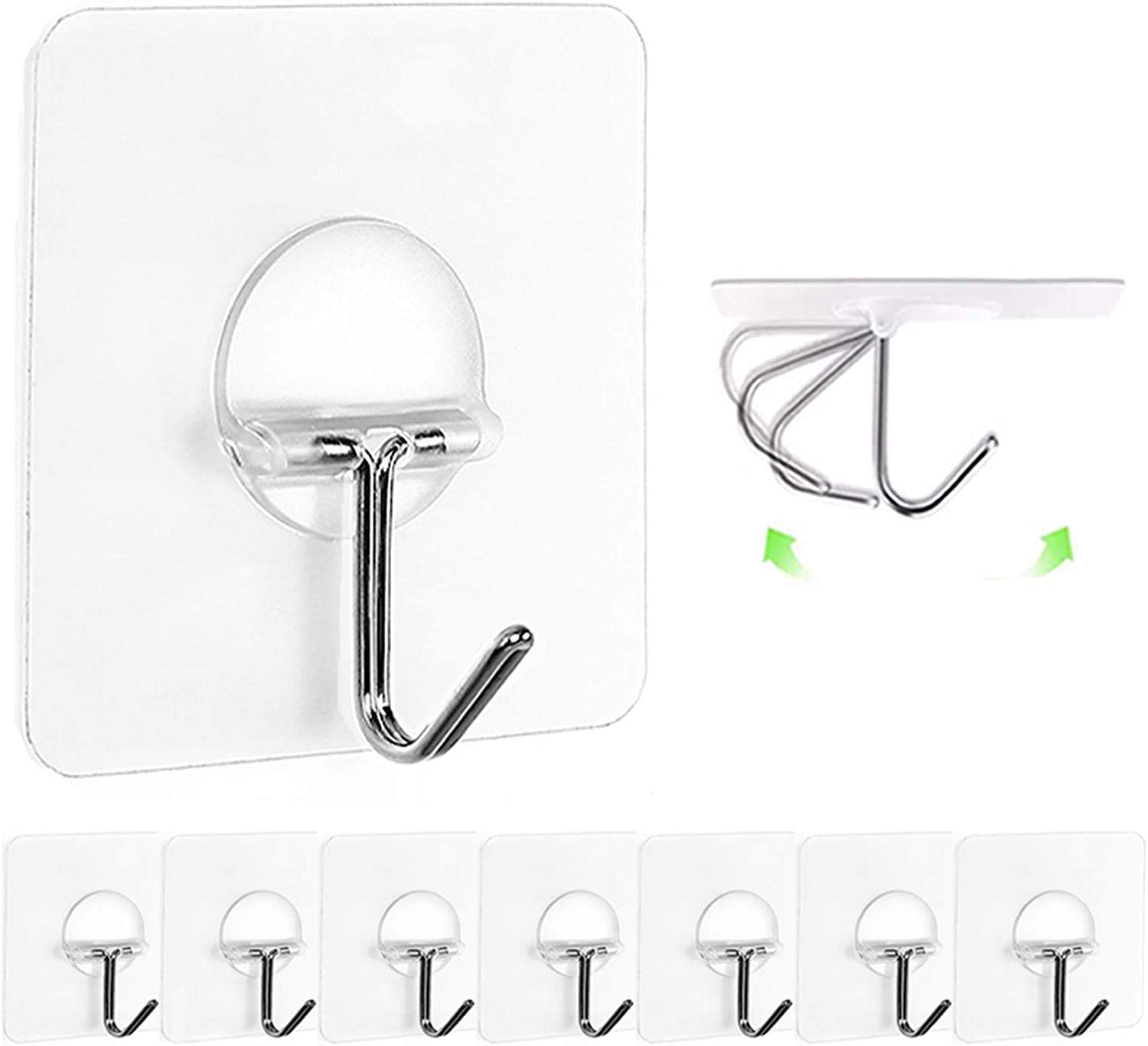 Dargoba Heavy Duty Self Adhesive Hooks - 10 Pack Transparent PVC Wall Hooks for Hanging Clothes, Photo Frames, Decorations | Strong Stainless Steel & Plastic Construction | Perfect for Bathroom, Kitchen, Bedroom Organization