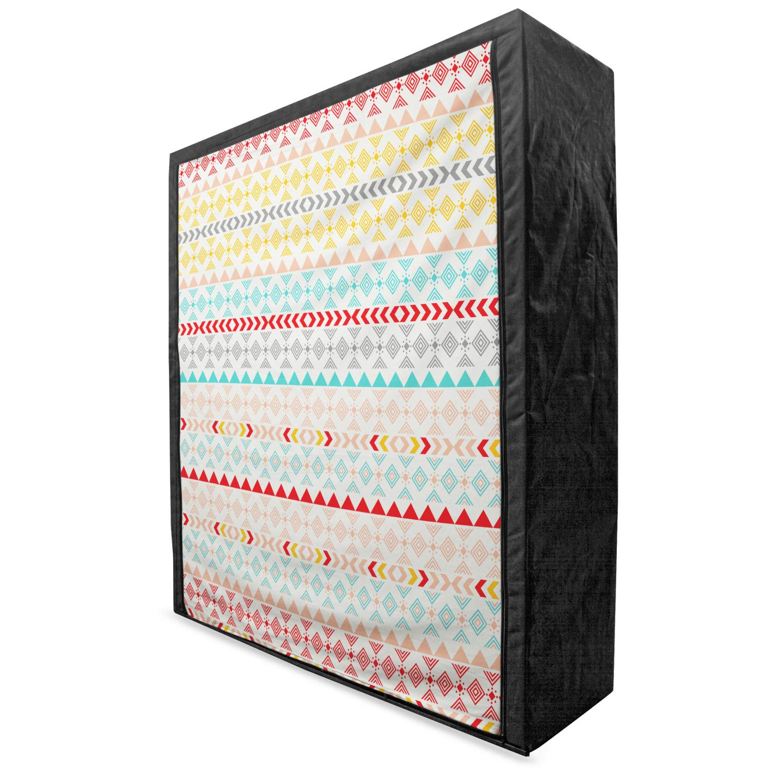 Ambesonne Tribal Portable Fabric Wardrobe - Vintage Bohemian Stripes Geometric Pattern Closet Organizer with Shelves, 59 Inch Multicolor for Bedroom, Closet, Dorm & Travel Storage