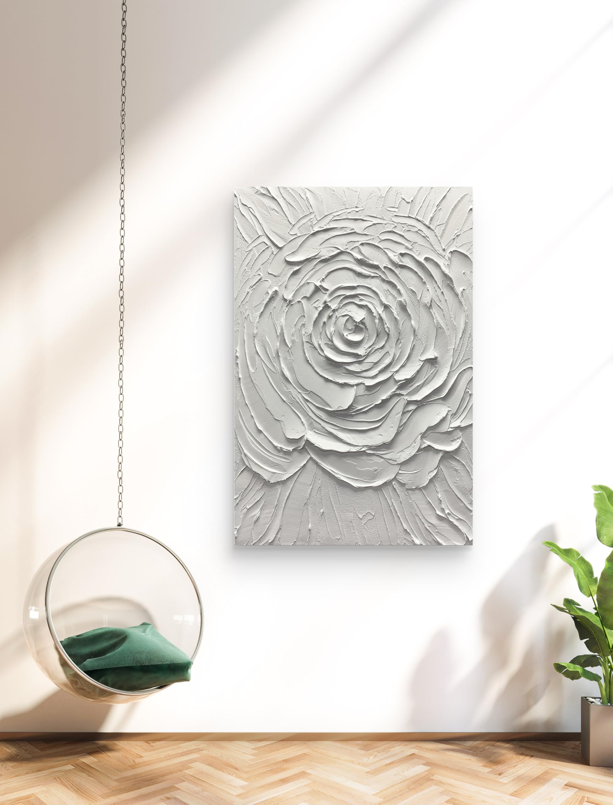 Yika Art Hand Painted Abstract Oil Painting on Canvas - Modern Thick Texture Wall Art Decor with White Flowers (30x45 inches) for Living Room, Bedroom & Office Decor
