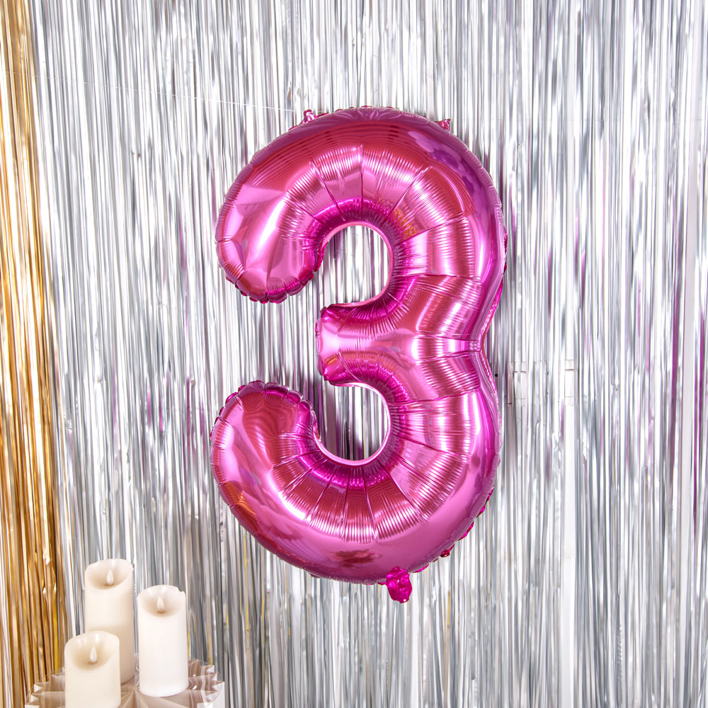 Balloonify Pink Mylar Number 3 Balloon - 40 Inch Large Foil Balloon for Birthday Parties, Baby Showers & Anniversary Celebrations (1 Count)