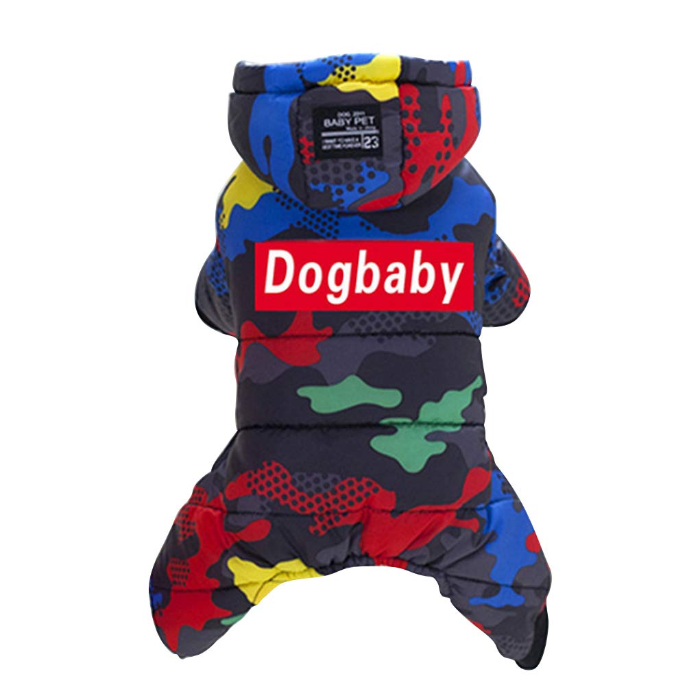 Thickened Camouflage Winter Dog Coat with Hood - Warm Pet Apparel for Small Dogs Like Pugs (Black, Size S) - Perfect for Outdoor Walks & Cold Weather Protection