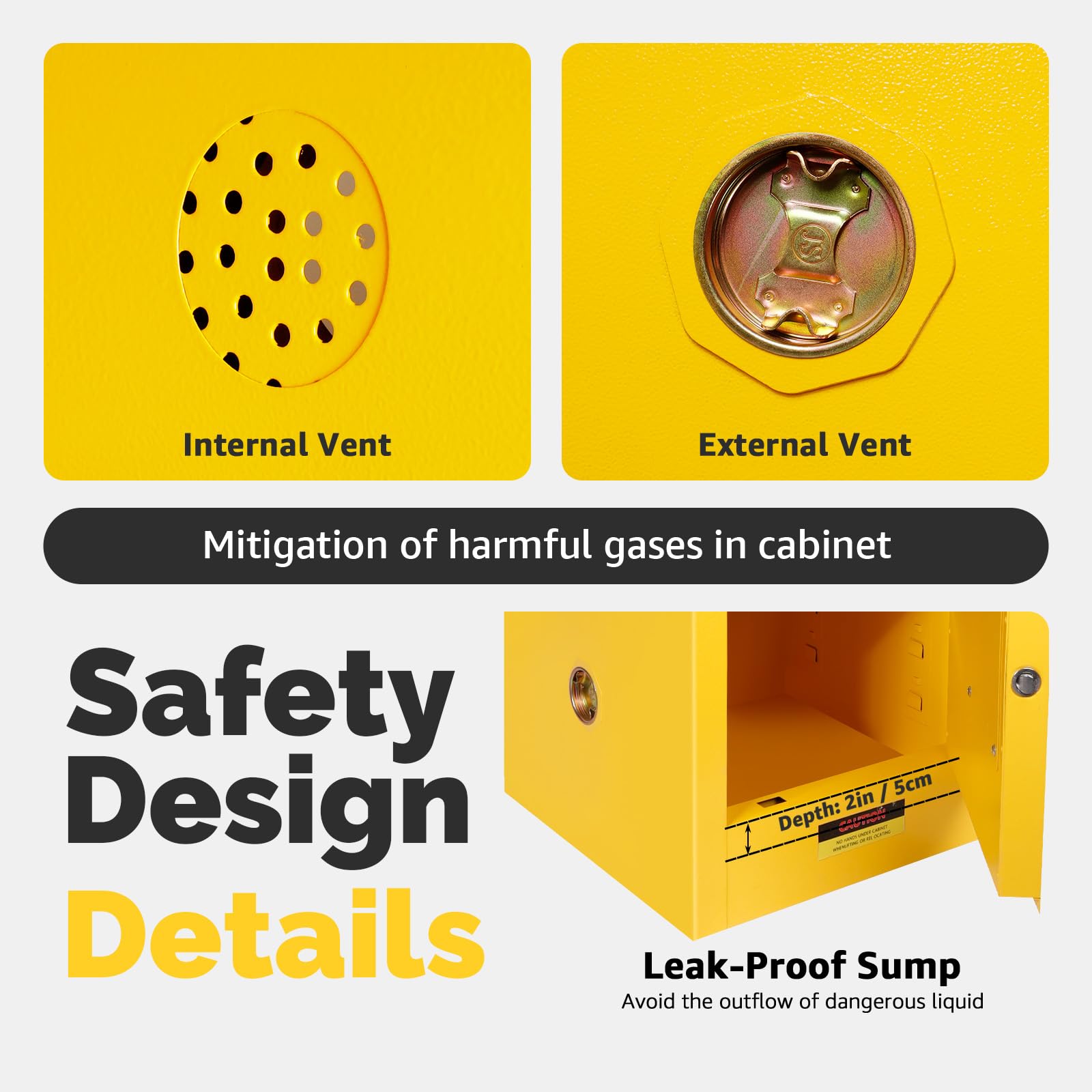 Flammable Safety Storage Cabinet 22H x 17W x 17D - Galvanized Steel Hazardous Material Cabinet with Adjustable Shelves | Fireproof Chemical Storage for Home, Garage & Industrial Use | OSHA Compliant Yellow Safety Cabinet for Paint, Solvents & Flammable Liquids