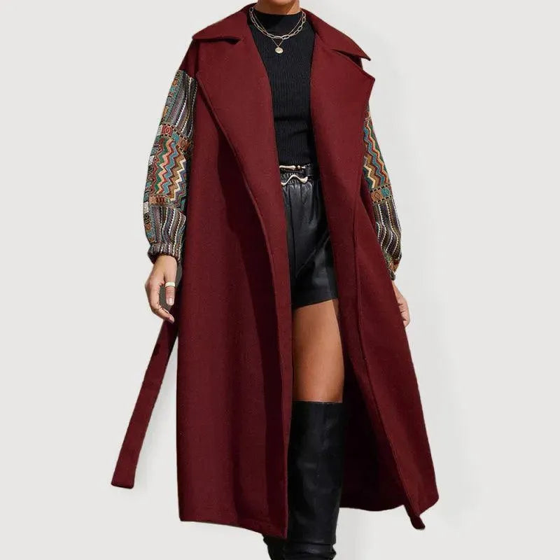 Women's Wool Lapel Coat - Loose Fit Long Trench Coat for Fall & Winter - Elegant Outerwear for Office, Dating & Casual Wear