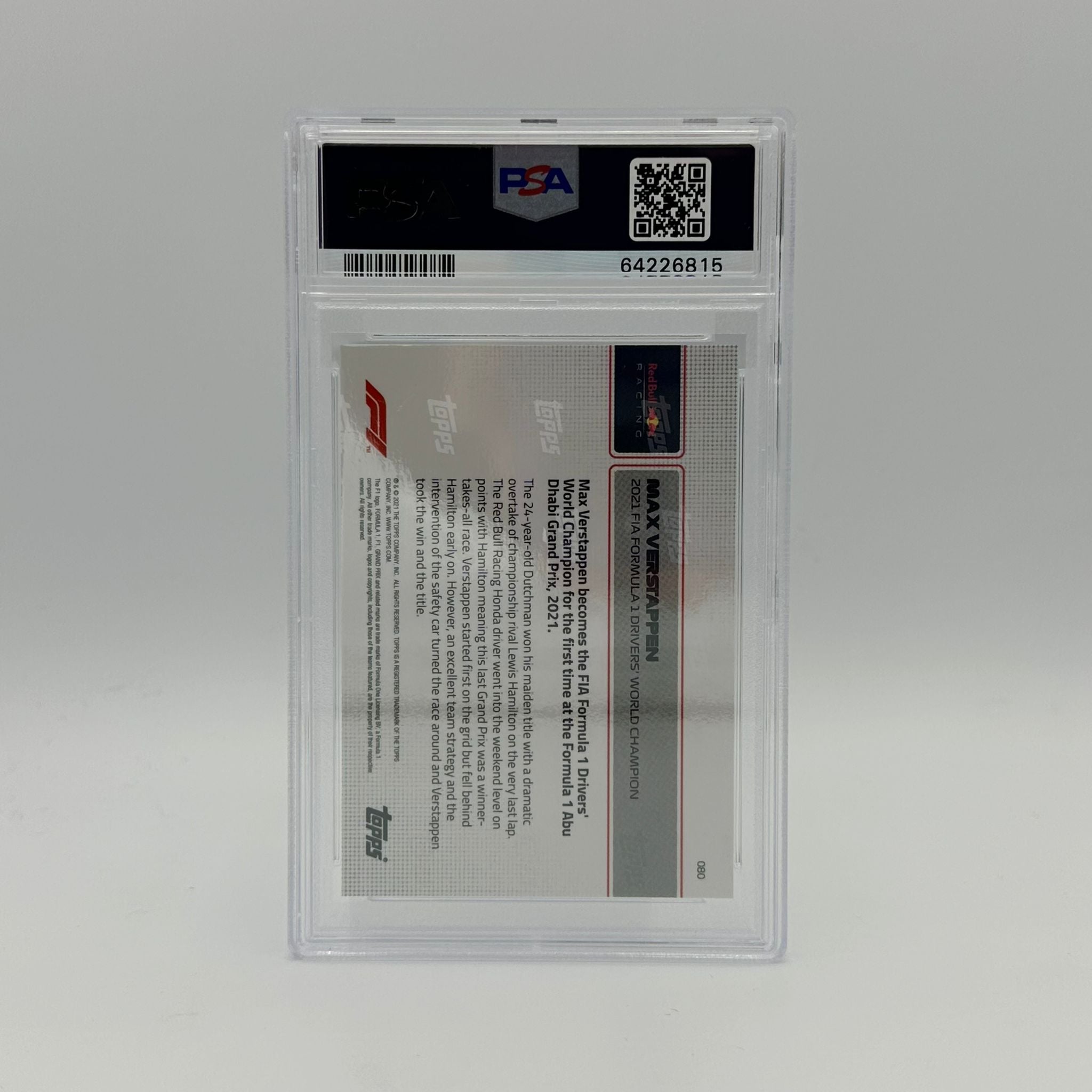 PSA 8 Graded 2021 Max Verstappen F1 World Champion Card #80/99 - Rare Collectible for Formula 1 Fans & Sports Memorabilia Enthusiasts