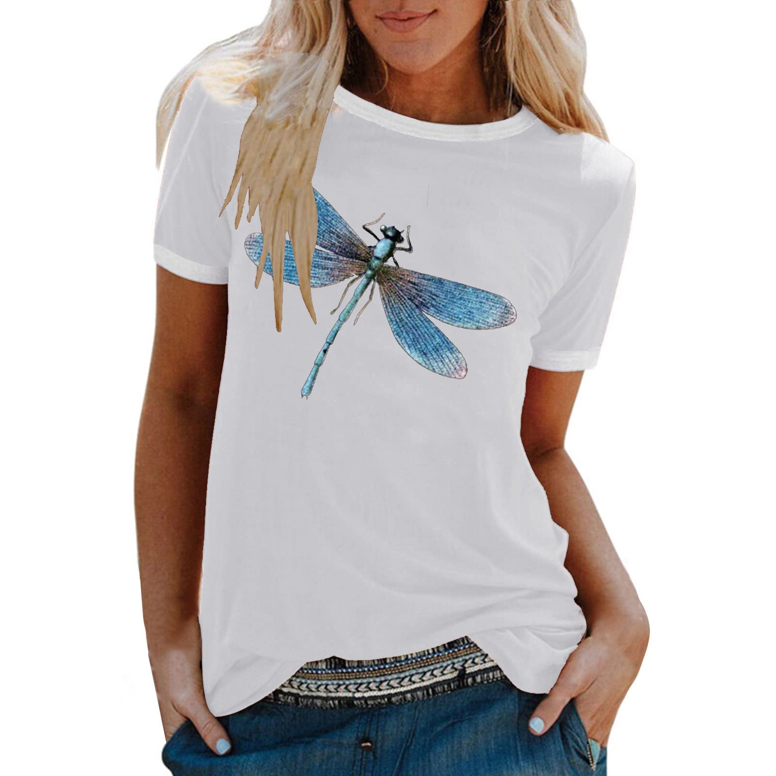 Women's Summer Casual O-Neck Printed Short Sleeve Contrast Color T-Shirt - Breathable Running Top for Gym, Jogging & Outdoor Activities