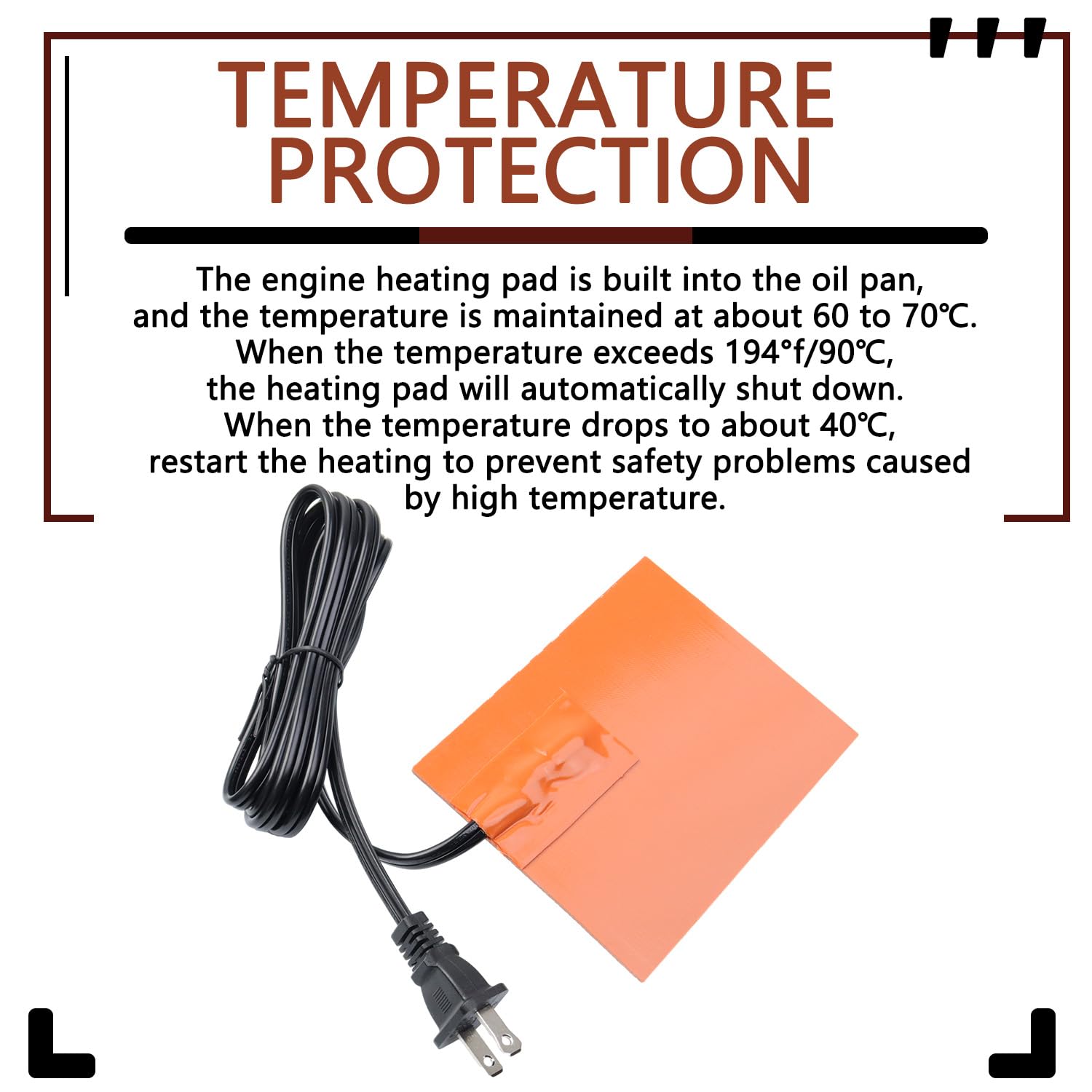 4 x 5in Self-Adhesive Car Engine Silicone Pad Heater - 150W 120V Oil Pan Heater for Truck & Vehicle Metal Surfaces with 194°F Thermal Protector & 68