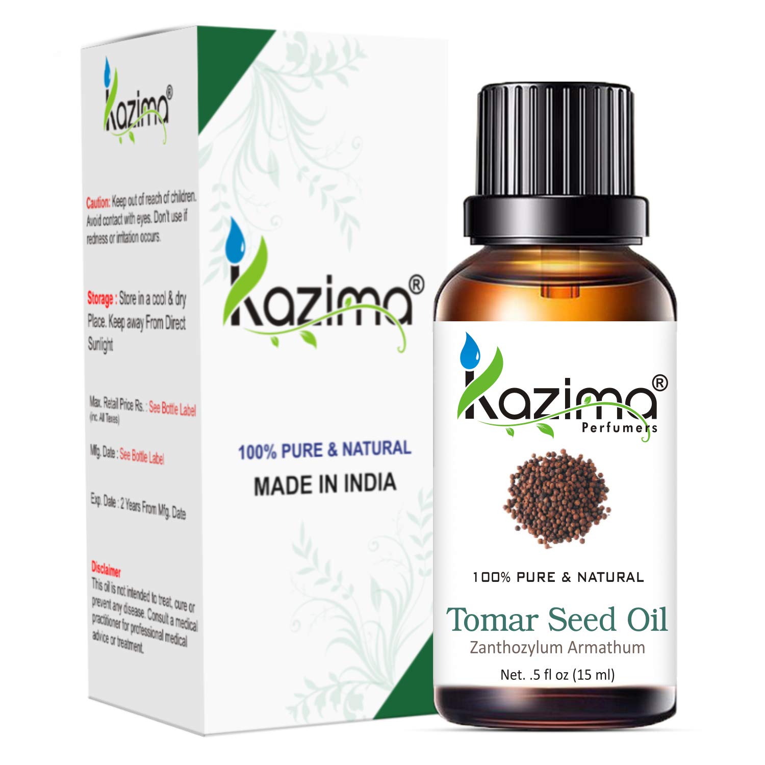 KAZIMA 100% Pure Natural Tomar Seed Essential Oil for Skin Care & Hair Growth - 15ml Bottle for Aromatherapy, Massage & DIY Beauty Products