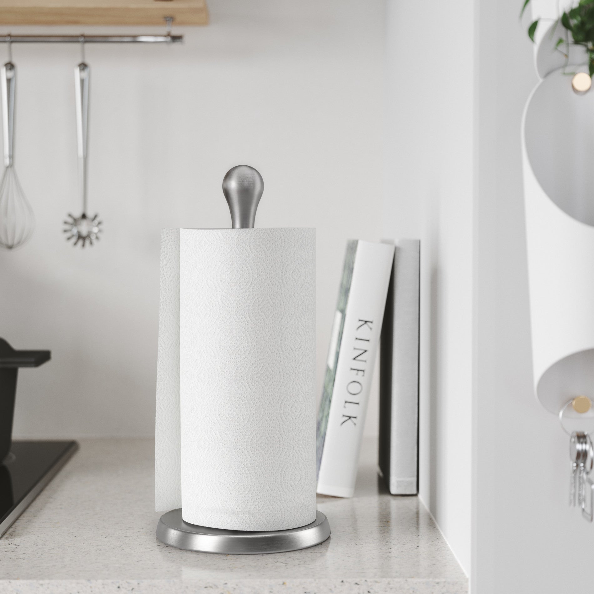 Stainless Steel Tug Paper Towel Holder - Wall Mount or Countertop - Perfect for Kitchen, Bathroom, and Office Use