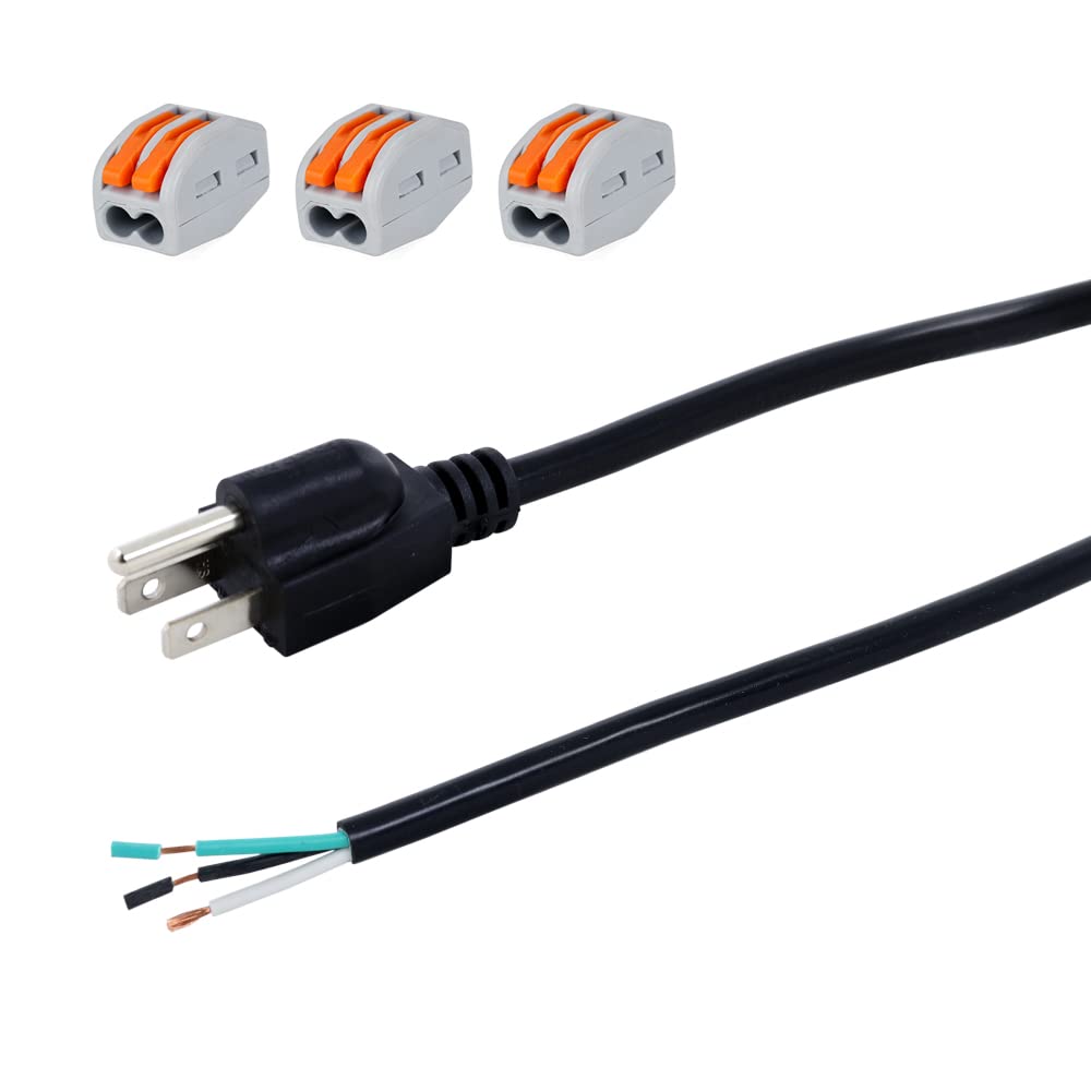 Heavy Duty 6ft 3 Prong Power Cord Pigtail - 18AWG SJT Replacement Cable with NEMA 5-15P Male Plug (10A, 1250W at 125VAC) for Garbage Disposal, Dishwasher & Appliance Wiring - Open End Design for Easy Installation