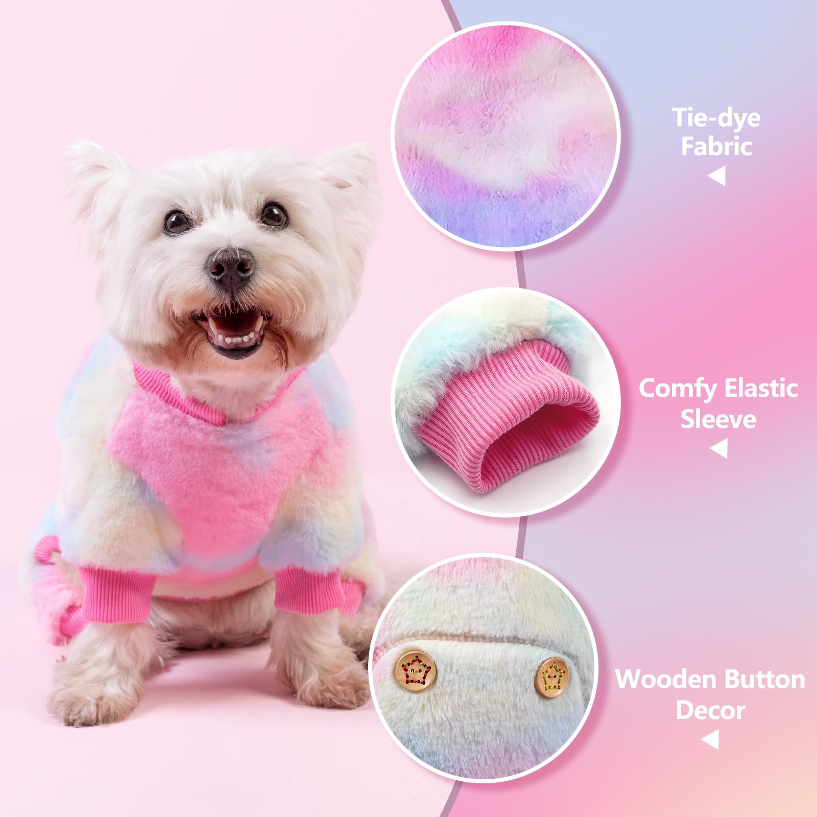 KYEESE Rainbow Tie Dye Dog Pajamas - Soft Velvet Onesie Sweater for Small & Medium Dogs | Cozy Pet Pjs for Indoor Lounging & Winter Warmth