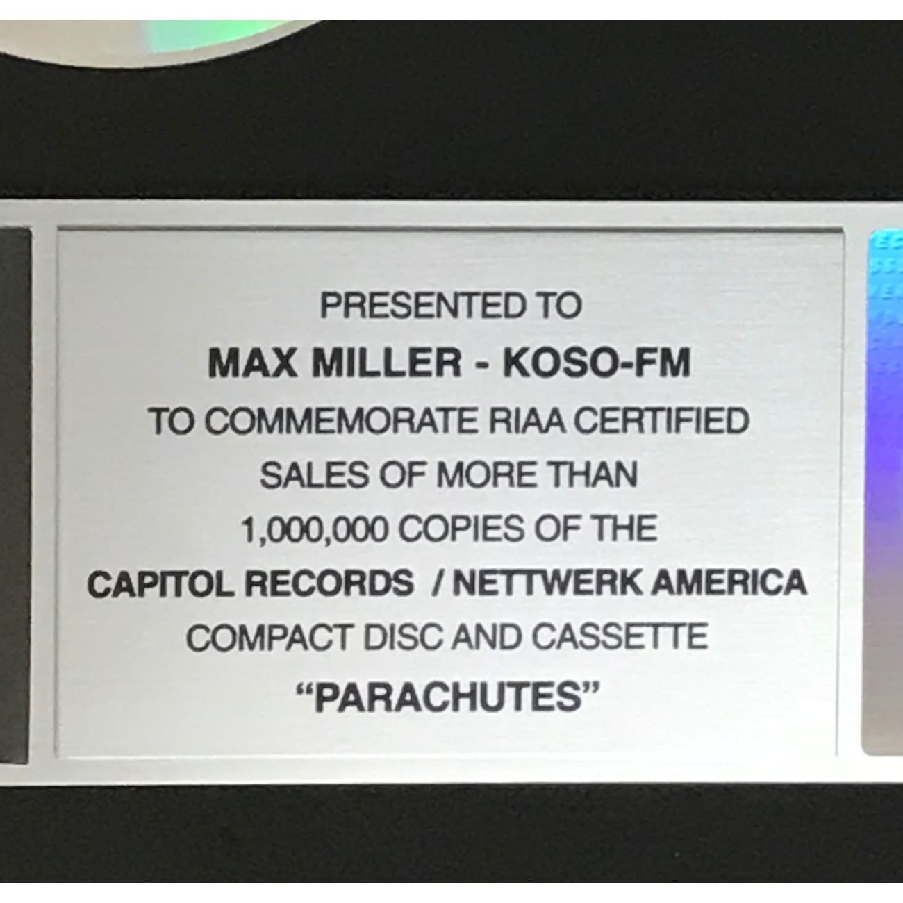 Coldplay Parachutes RIAA Certified Platinum Album Award - Perfect for Music Fans, Collectors & Home Decor