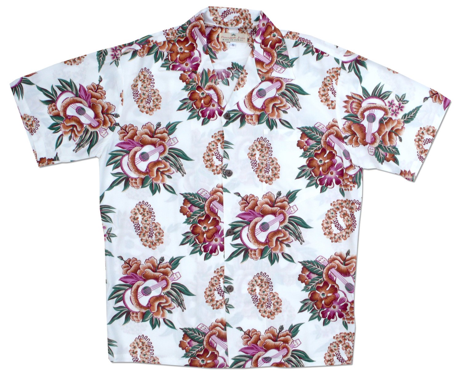 Pineapple Juice Men's Hawaiian Shirt with Ukulele Lei Print - Perfect for Luau Parties, Beach Vacations & Summer Festivals
