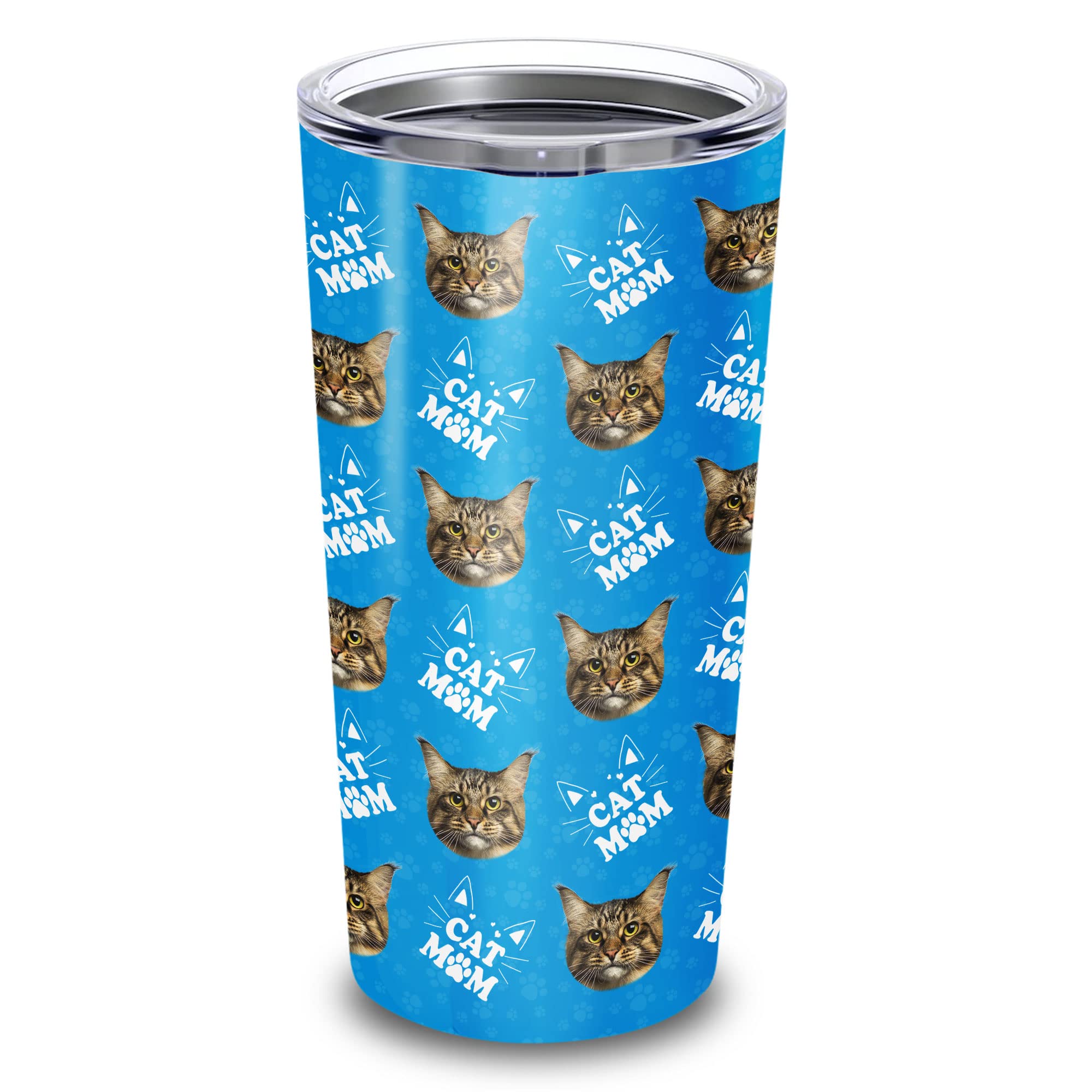 Personalized Custom Cat Mom Tumbler 20Oz With Lid - Double Wall Vacuum Insulated Travel Coffee Mug for Cat Lovers | Perfect Mother's Day Gift, Birthday Present & Office Drinkware for Cat Owners