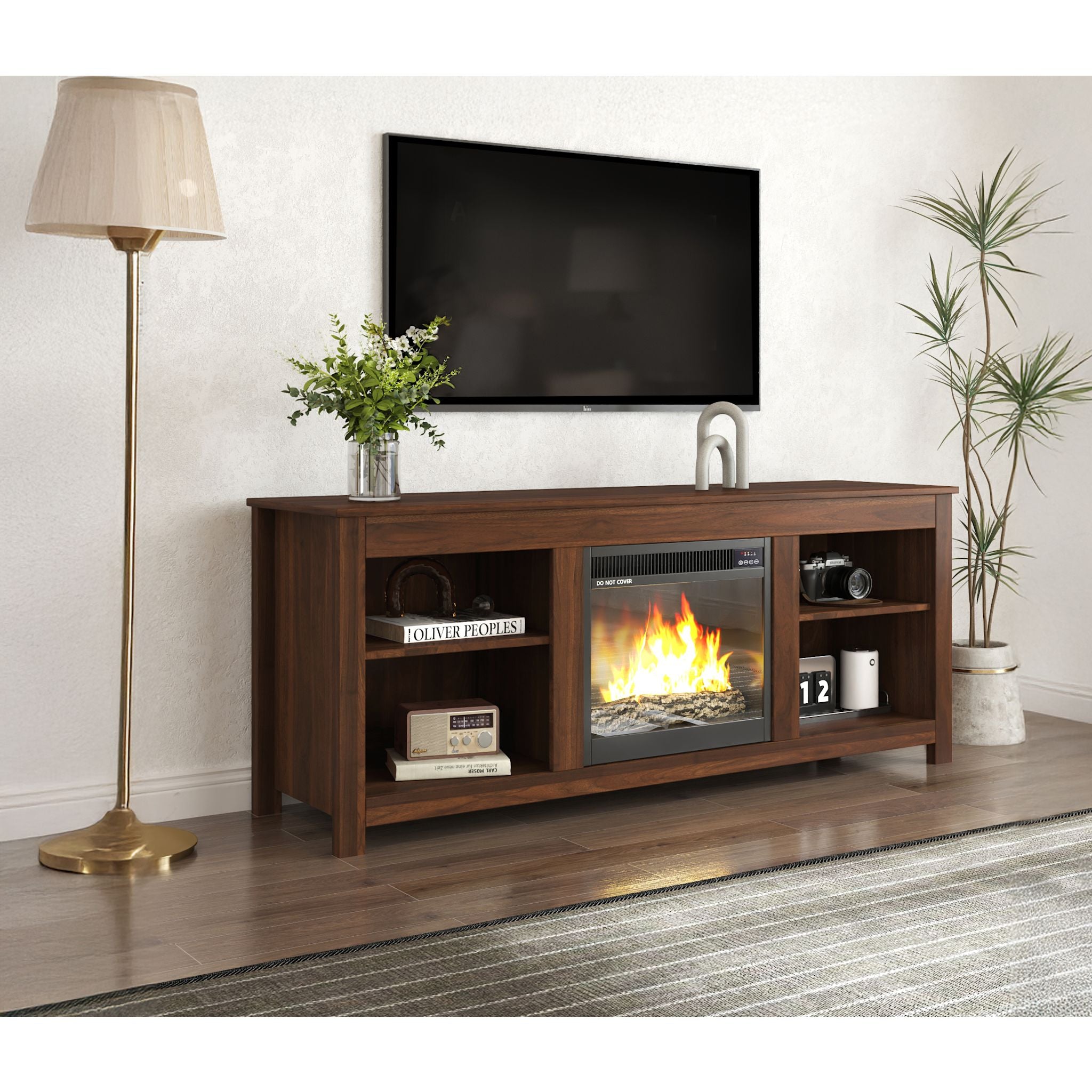Brenna Modern TV Stand with Electric Fireplace - Stylish Entertainment Center for Living Room, Bedroom & Home Theater